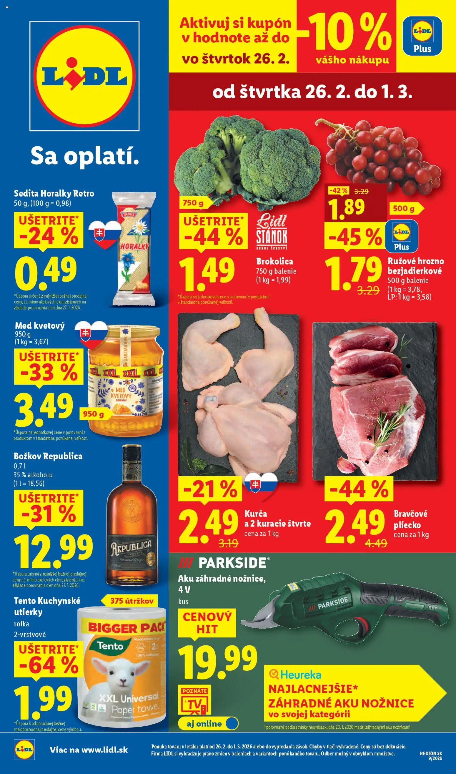 Nové Lidl akcie – leták je platný od 26.02.2026 | Strana: 1 | Produkty: Aku, Parkside, Brokolica, Med