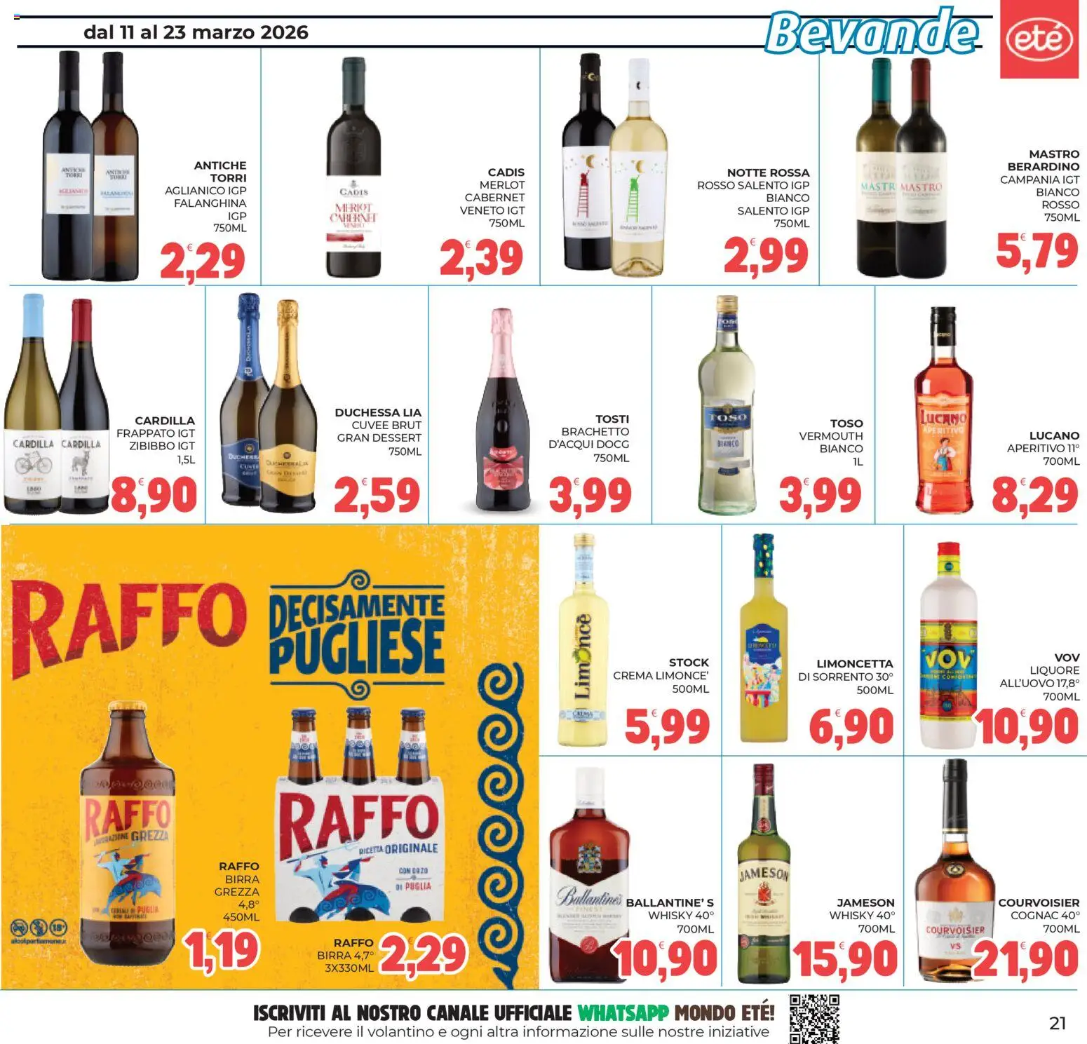 Volantino Eté del 11.03.2026 | Pagina: 21 | Prodotti: Birra, Whisky, Liquore, Aperitivo