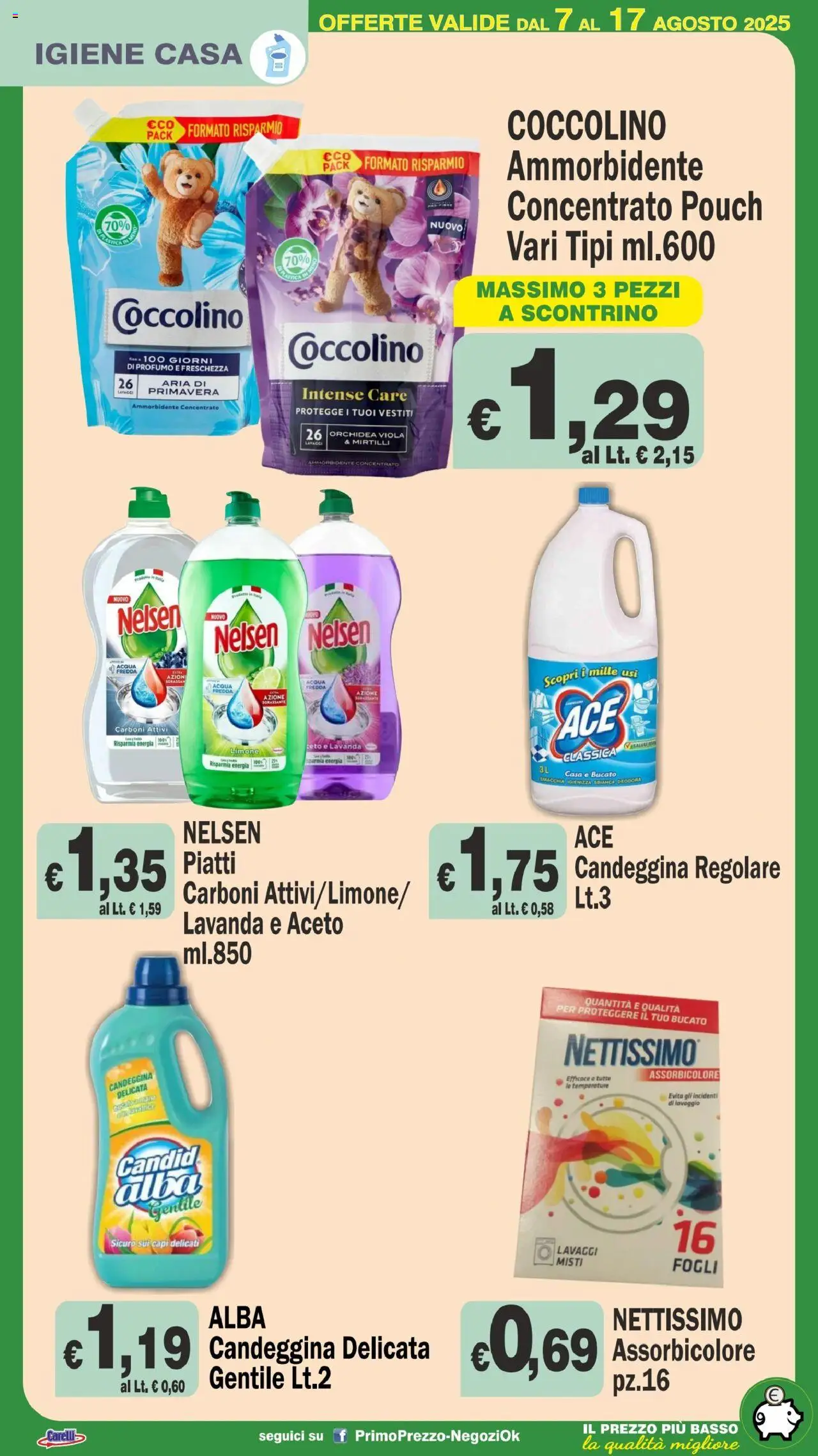 Volantino Primo Prezzo del 07.08.2025 | Pagina: 17 | Prodotti: Ammorbidente, Candeggina, Lavanda, Orchidea
