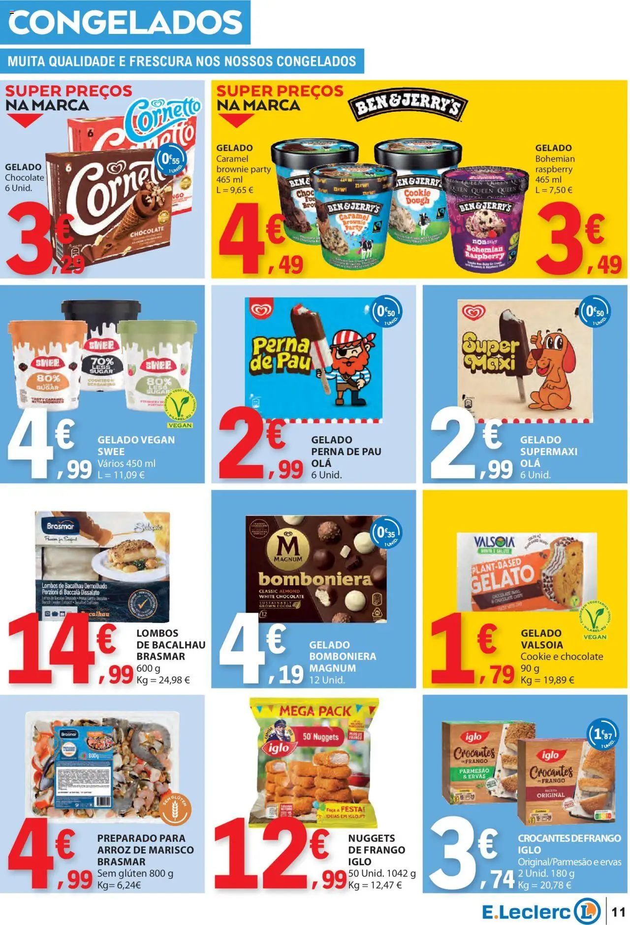 E.Leclerc folheto │ válido de 31.07.2025 | Página: 11 | Produtos: Faca, Gelado, Arroz, Nuggets