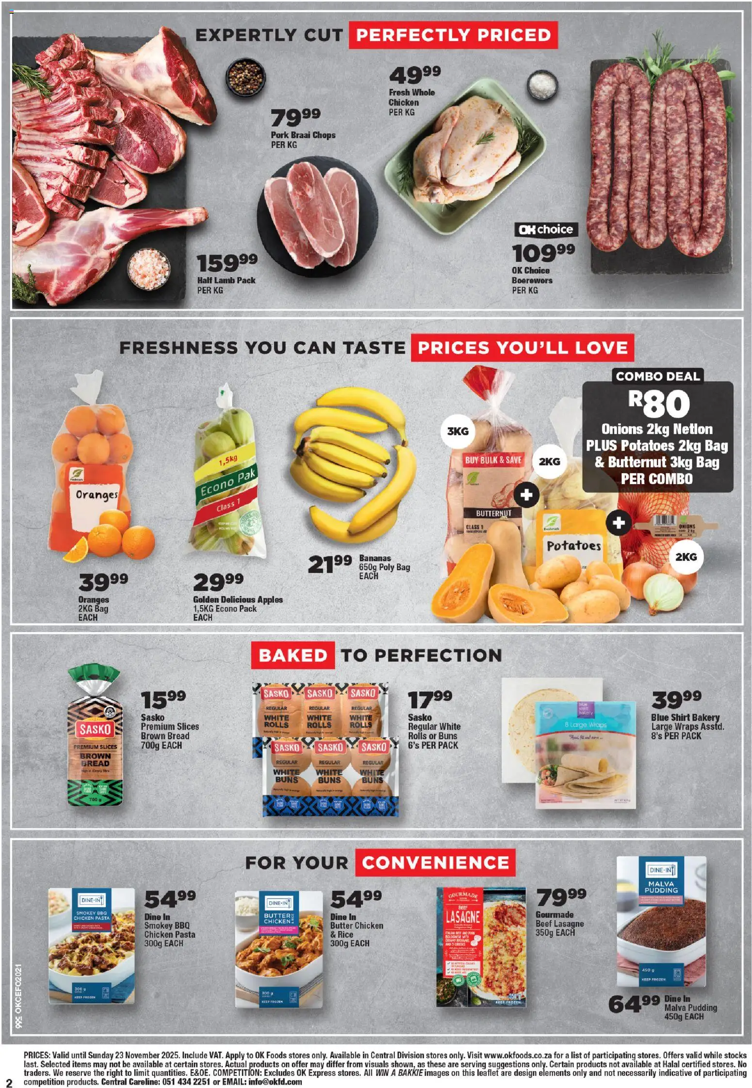 New OK Foods catalogue – valid from 12.11.2025 | Page: 2 | Products: Boerewors, Apples, Oranges, Onions