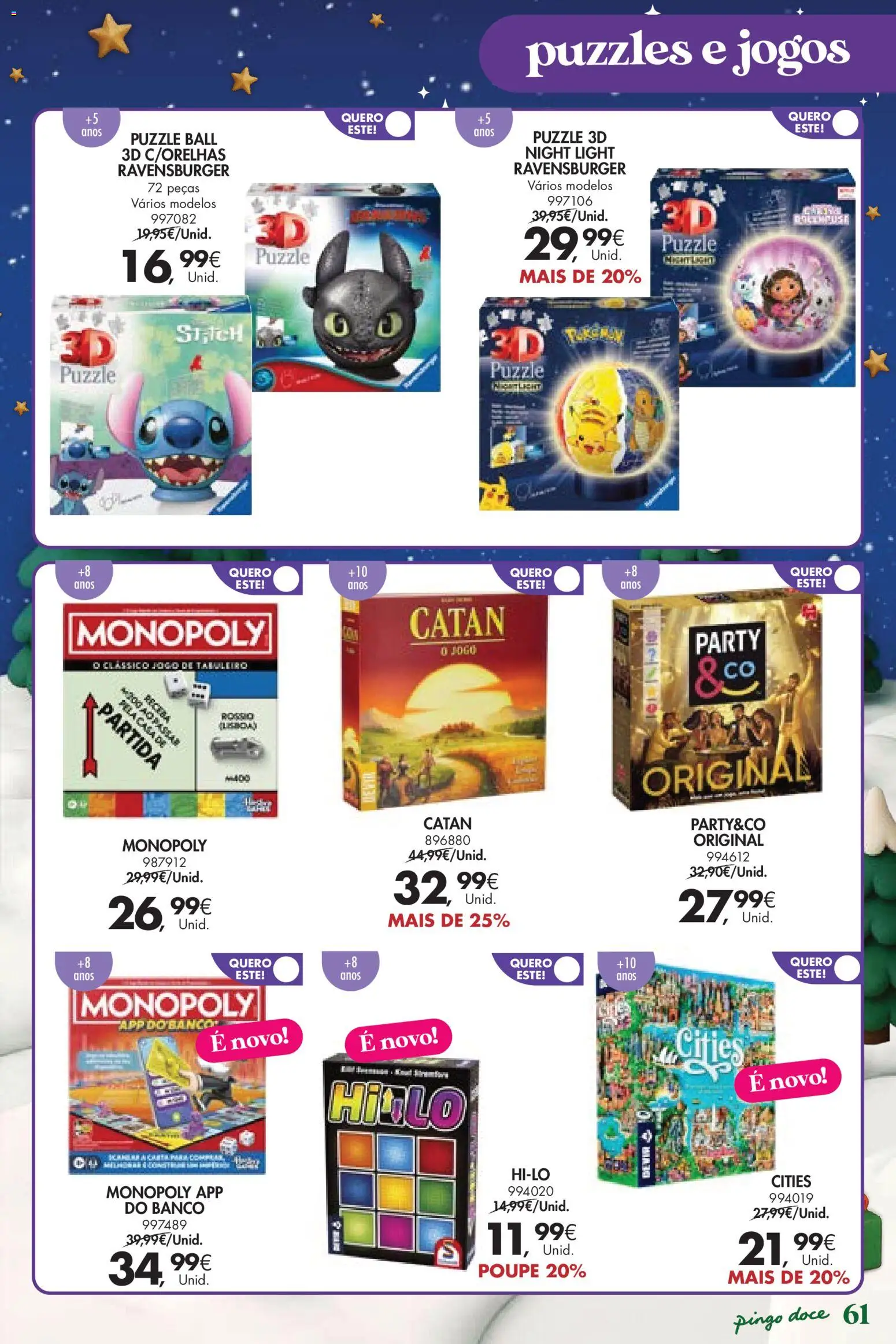Pingo Doce  Brinquedos Natal Lojas Hipers │ válido de 18.11.2025 | Página: 61 | Produtos: Jogos, Banco