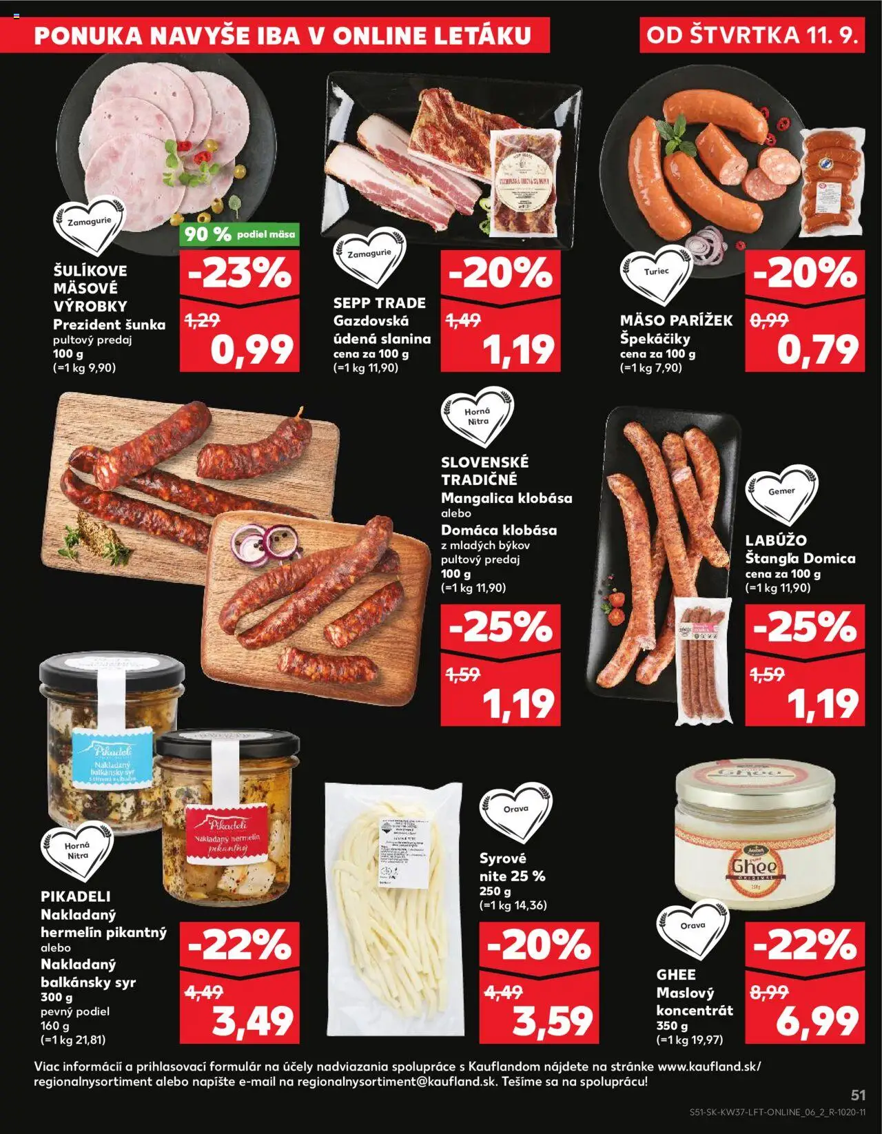 Nové Kaufland akcie – leták je platný od 11.09.2025 | Strana: 51 | Produkty: Šunka, Slanina, Klobása, Balkánsky syr
