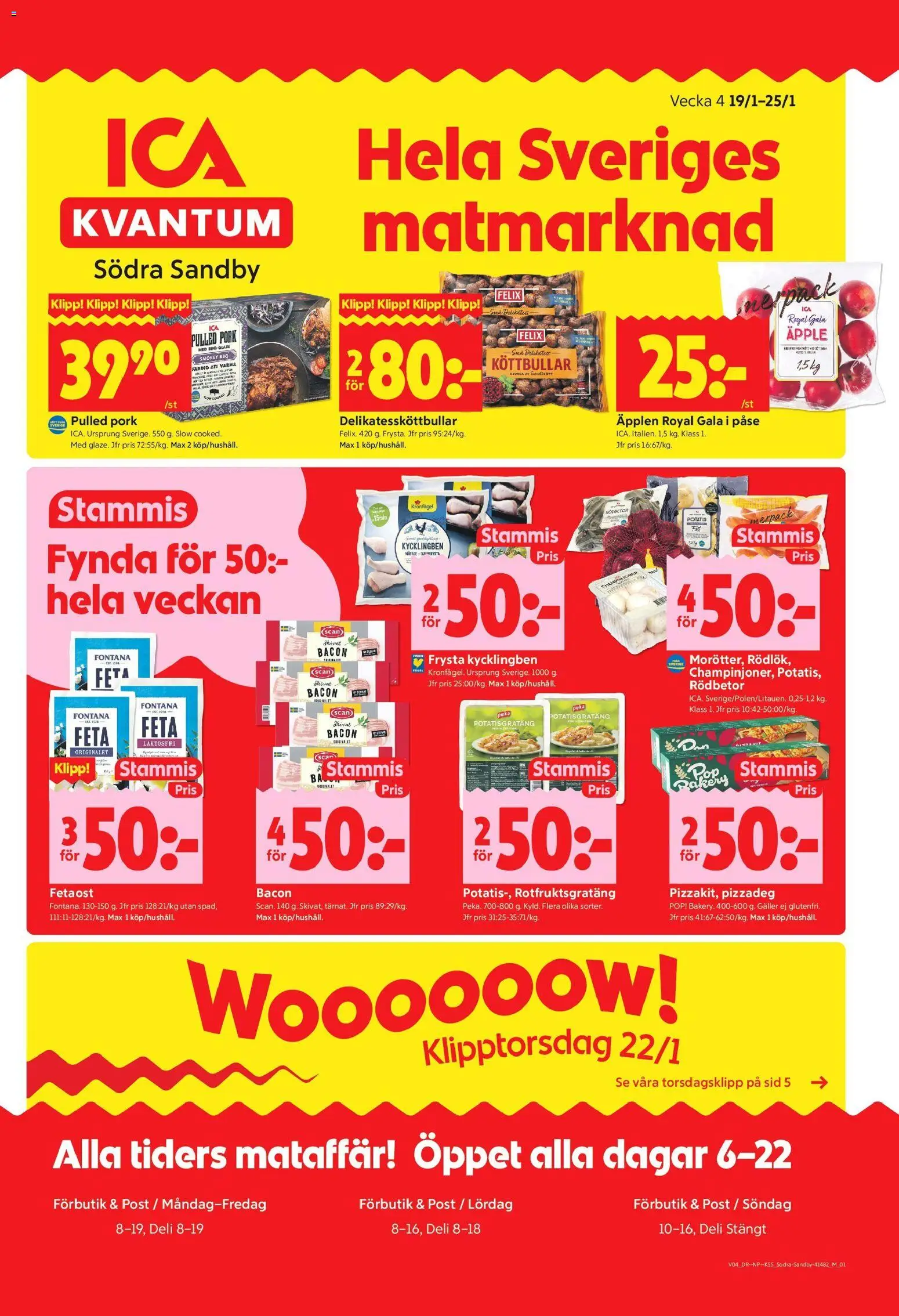 ICA Kvantum reklamblad aktuell från 19.01.2026 | Sida: 1 | Produkter: Köttbullar, Bacon, Galler, Potatis