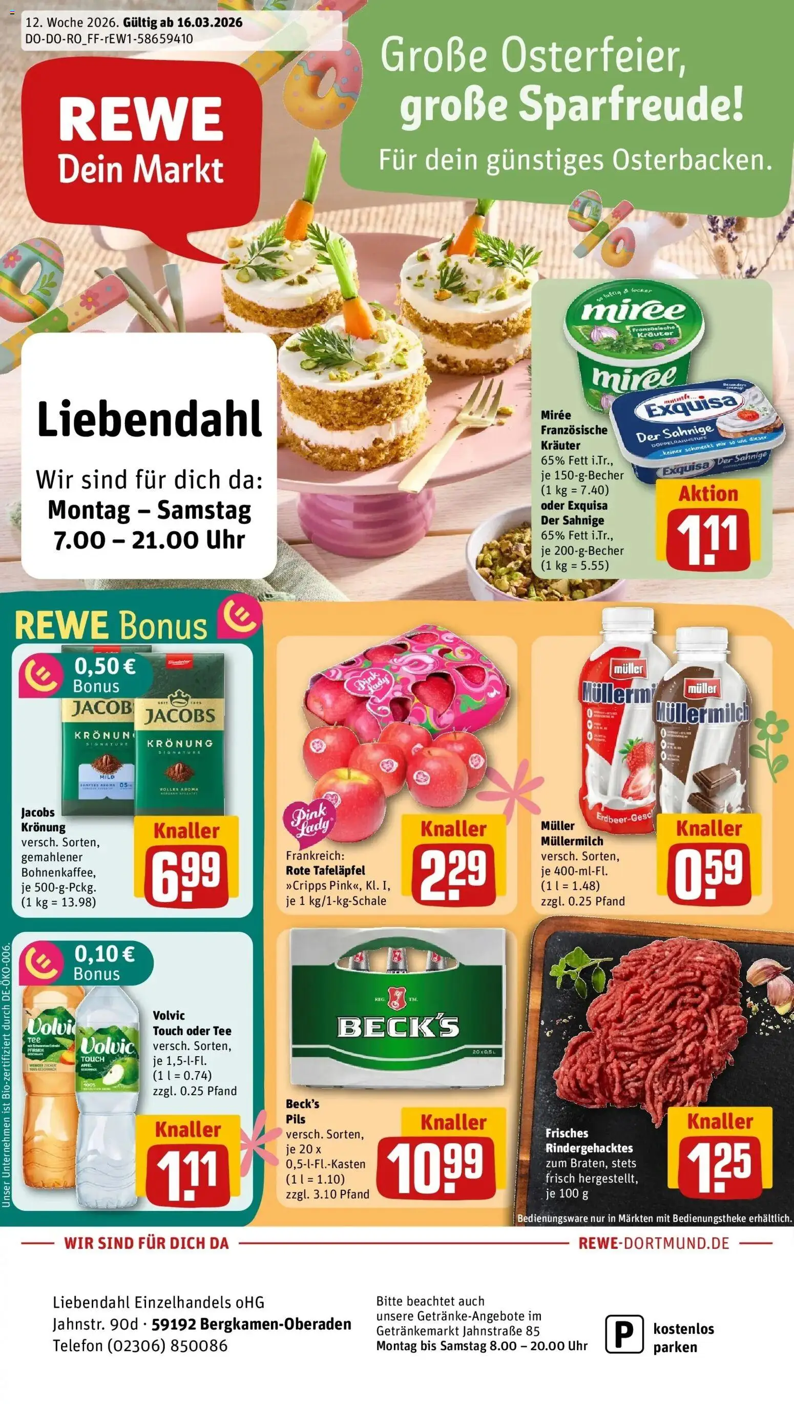 Rewe Prospekt Bergkamen	 – gültig ab 15.03.2026 | Seite: 1 | Produkte: Pils, Exquisa, Pfirsich, Muller mullermilch
