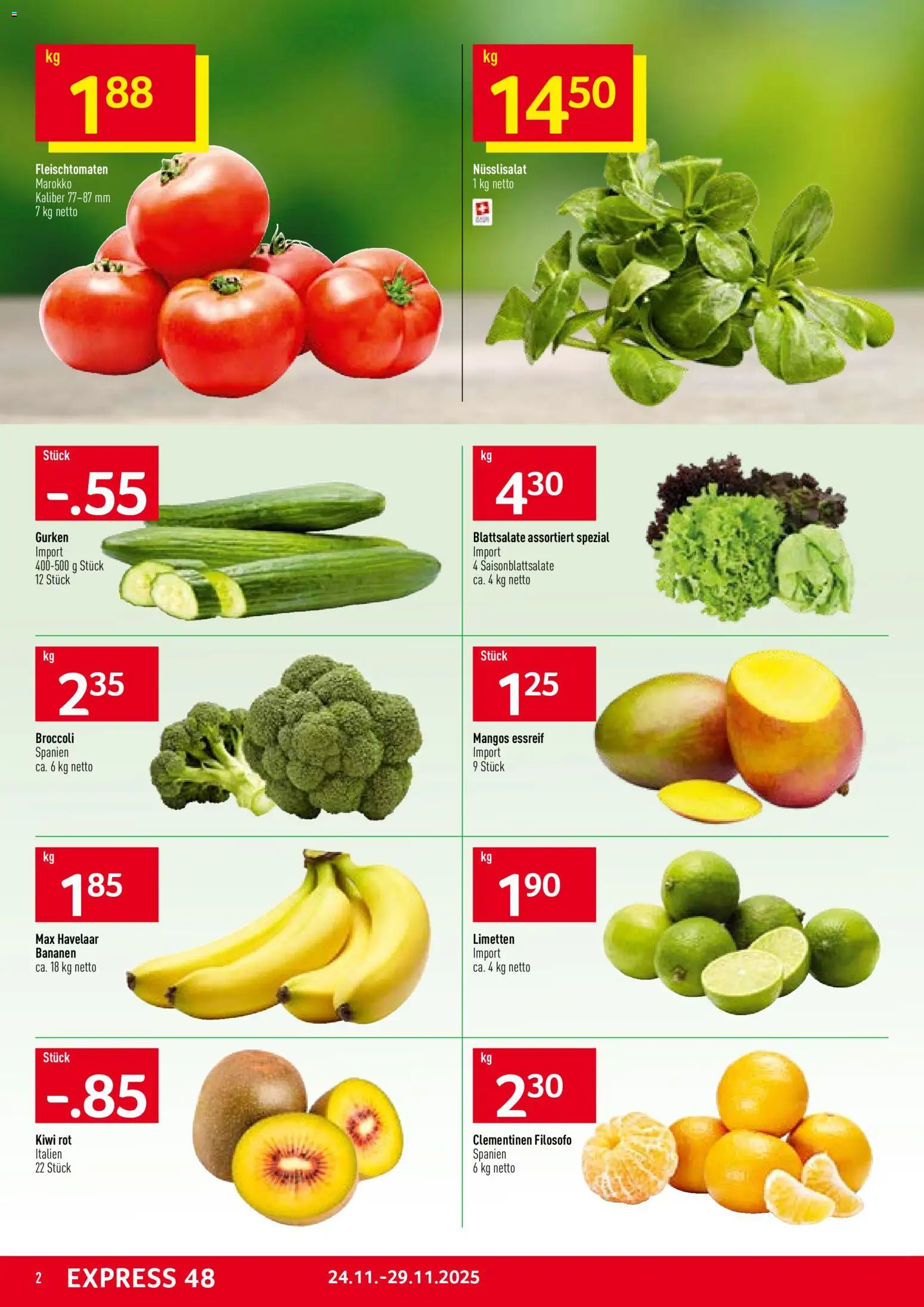 Prodega Aktionen – gültig ab 24.11.2025 | Seite: 2 | Produkte: Bananen, Kiwi, Gurken