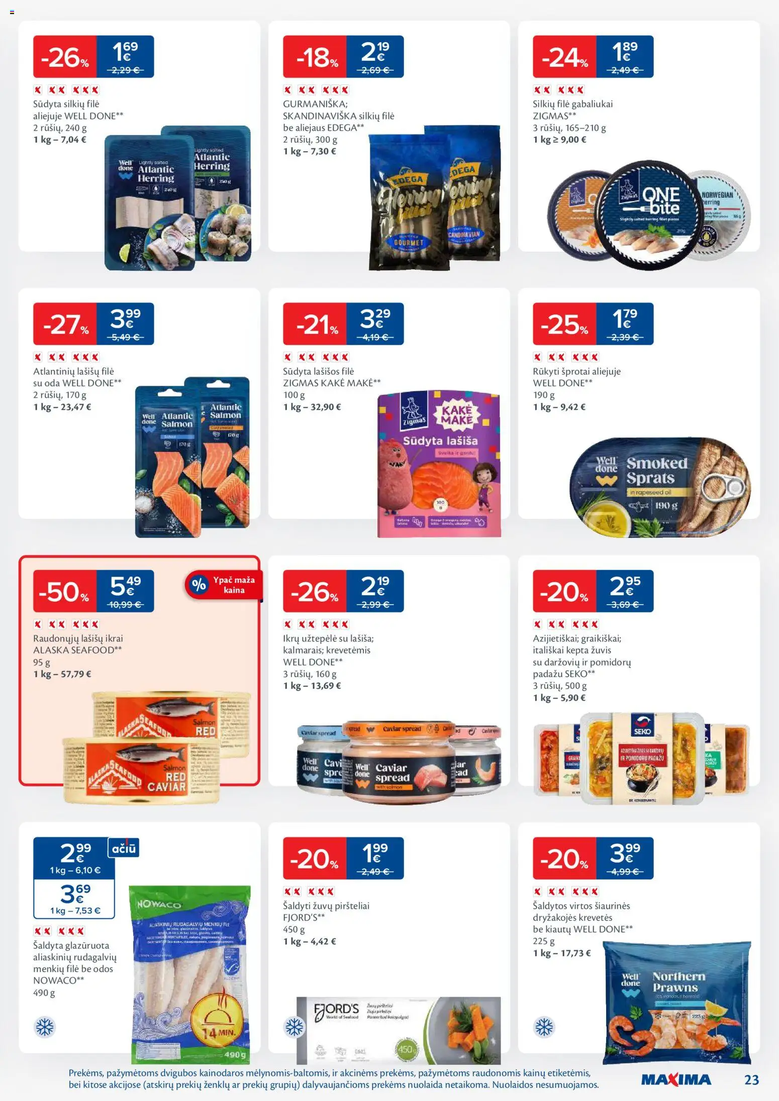 MAXIMA akcijos nuo 24.02.2026 | Puslapis: 23 | Prekių: Užtepėlė, Silkių filė, Lašišų filė, Lašišos