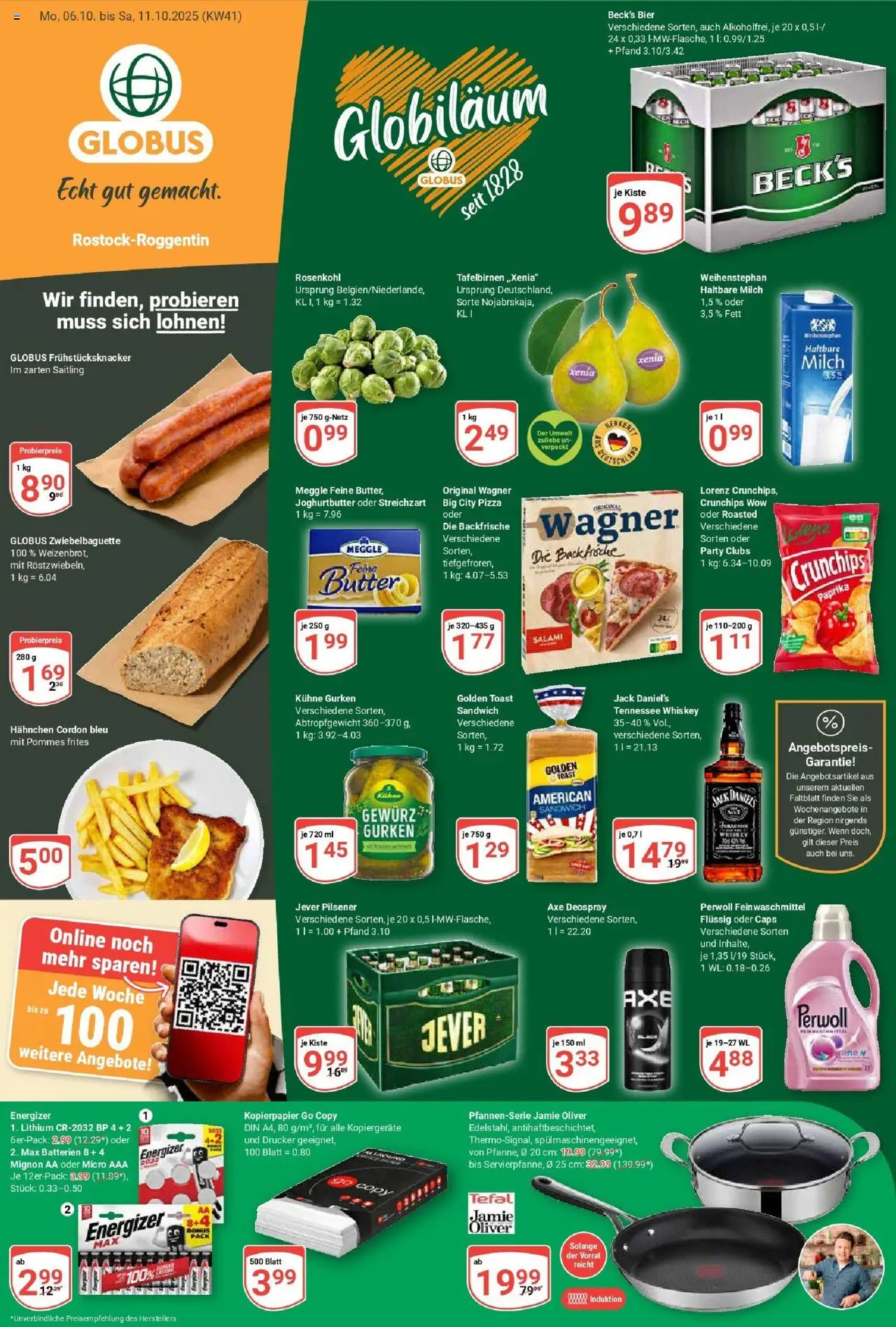 Globus prospekt Rostock	 – gültig ab 06.10.2025 | Seite: 1 | Produkte: Hahnchen, Toast, Haltbare milch, Drucker