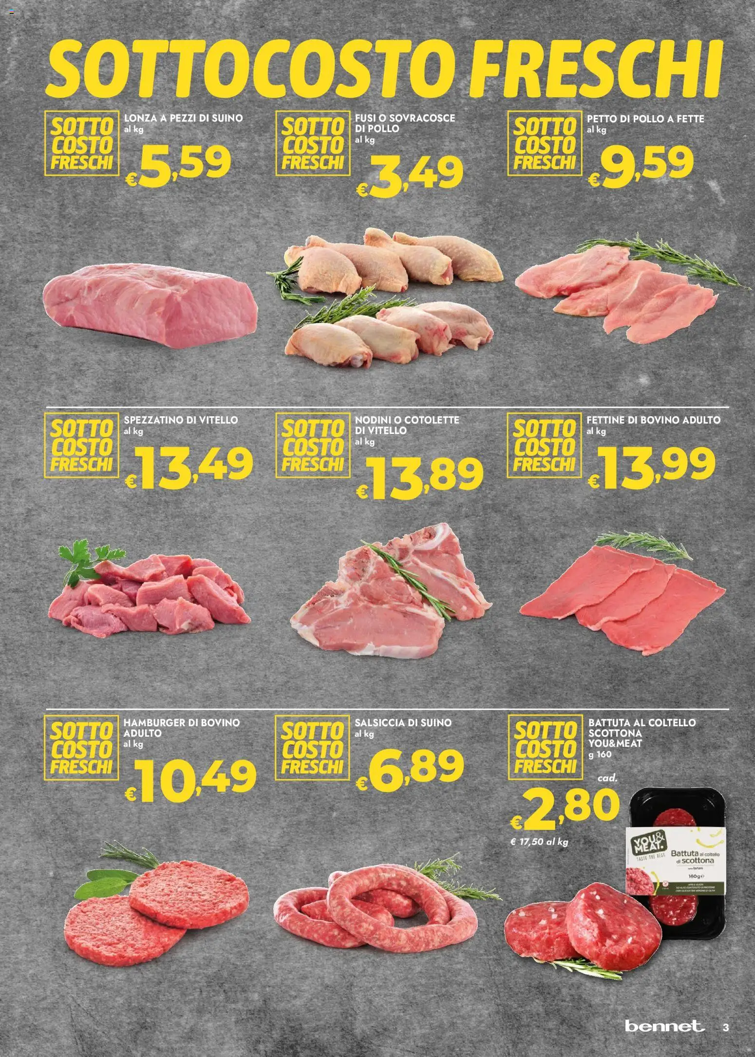 Volantino bennet del 15.01.2026 | Pagina: 3 | Prodotti: Petto di Pollo, Suino, Vitello, Hamburger