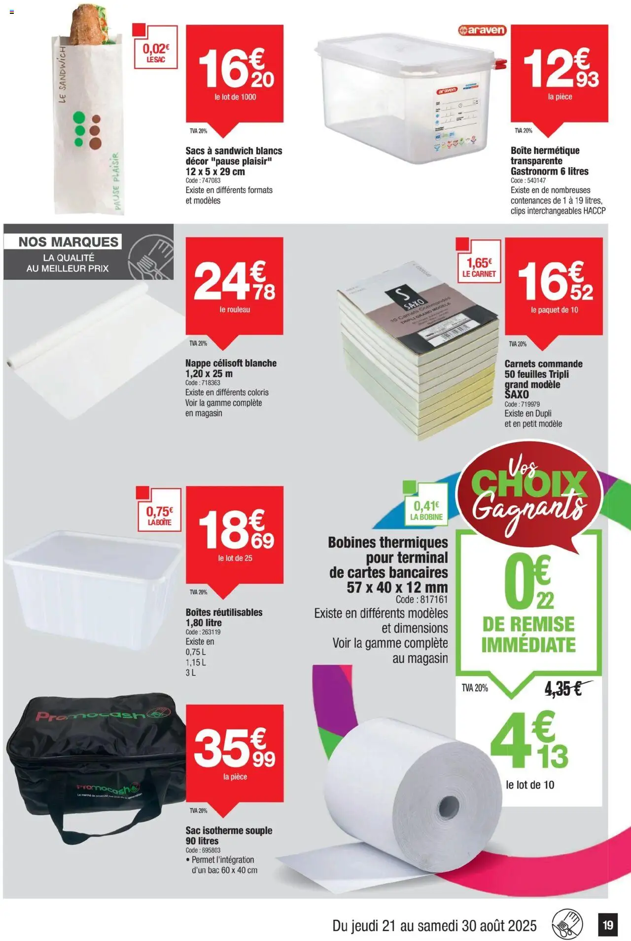  | Page: 19 | Produits: Carnets, Sac isotherme, Sandwich, Rouleau