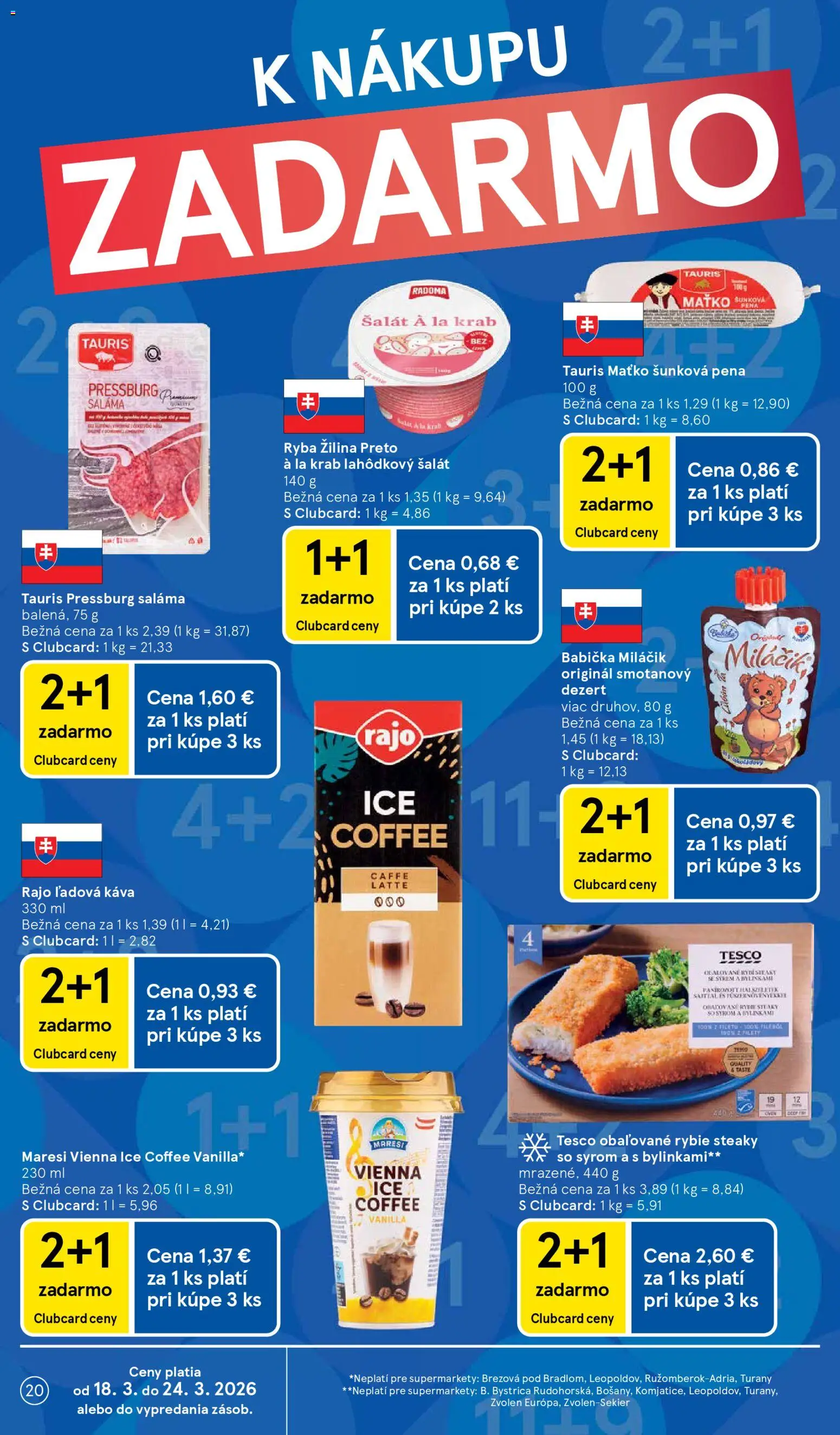 Nové Tesco akcie – leták je platný od 18.03.2026 | Strana: 20 | Produkty: Káva, Saláma, Ryba, Šalát