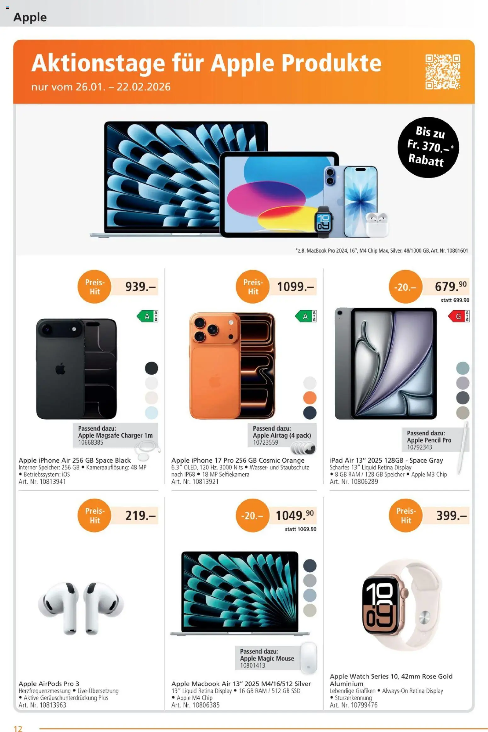 Fust Aktionen – gültig ab 26.01.2026 | Seite: 12 | Produkte: Apple, Macbook, Airpods, Ipad