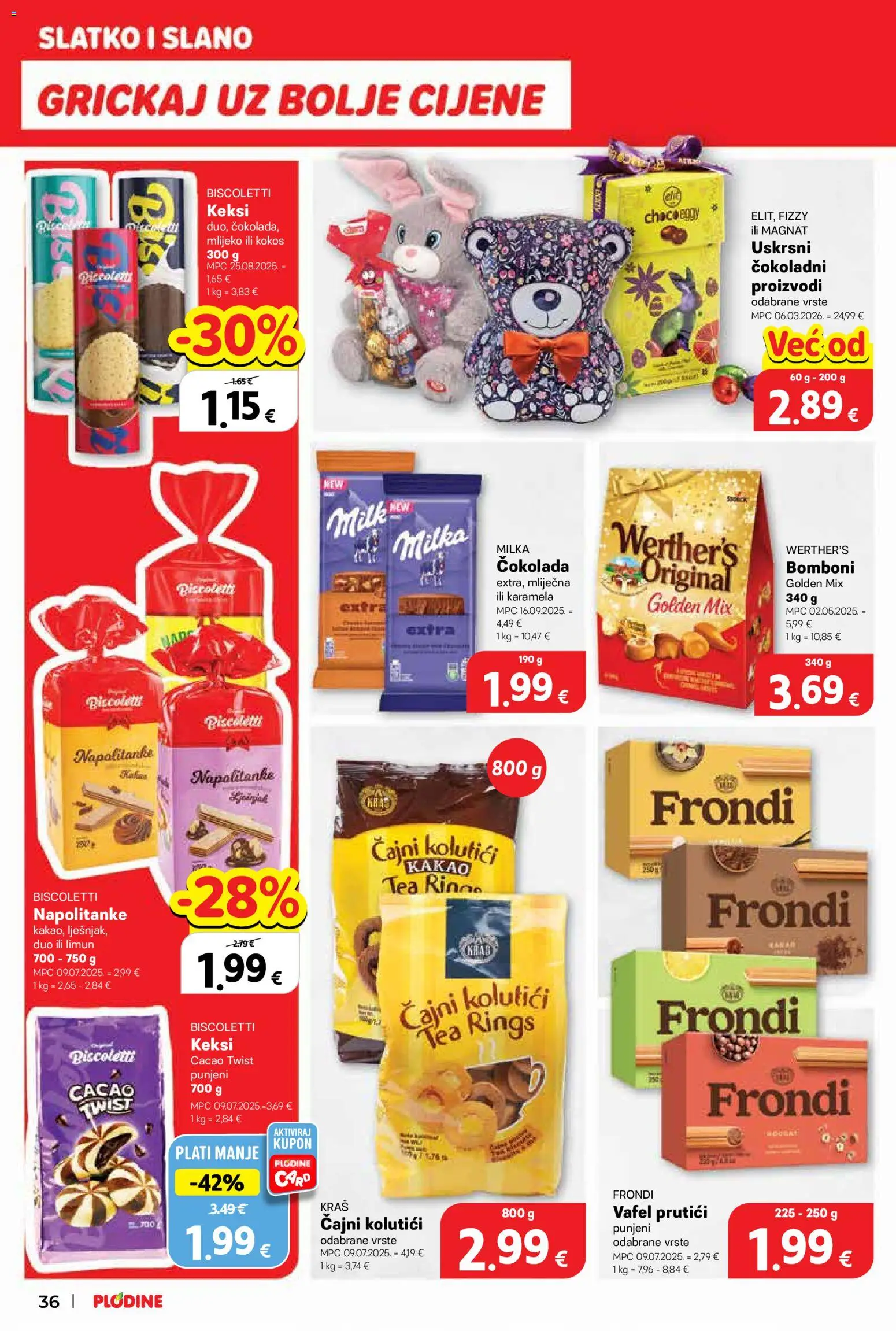 Plodine katalog | vrijedi od 25.03.2026 | Stranica: 36 | Proizvodi: Keksi, Bomboni, Napolitanke, Kakao