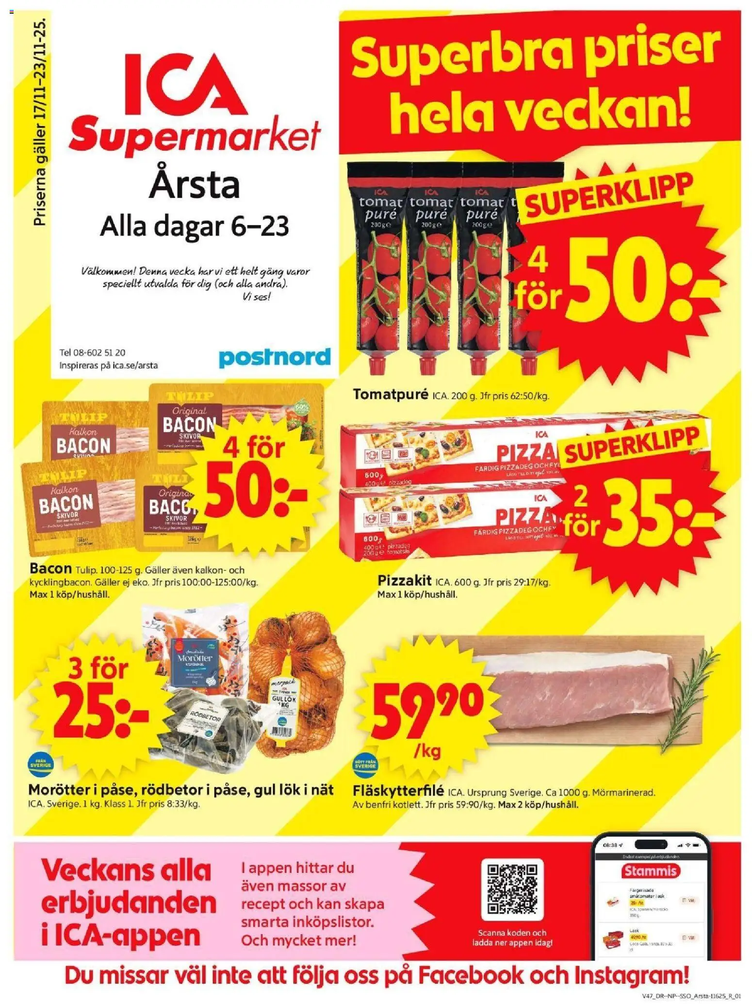 ICA Supermarket reklamblad aktuell från 17.11.2025 | Sida: 1 | Produkter: Tomatpure, Gul lök, Kalkon, Pizzakit