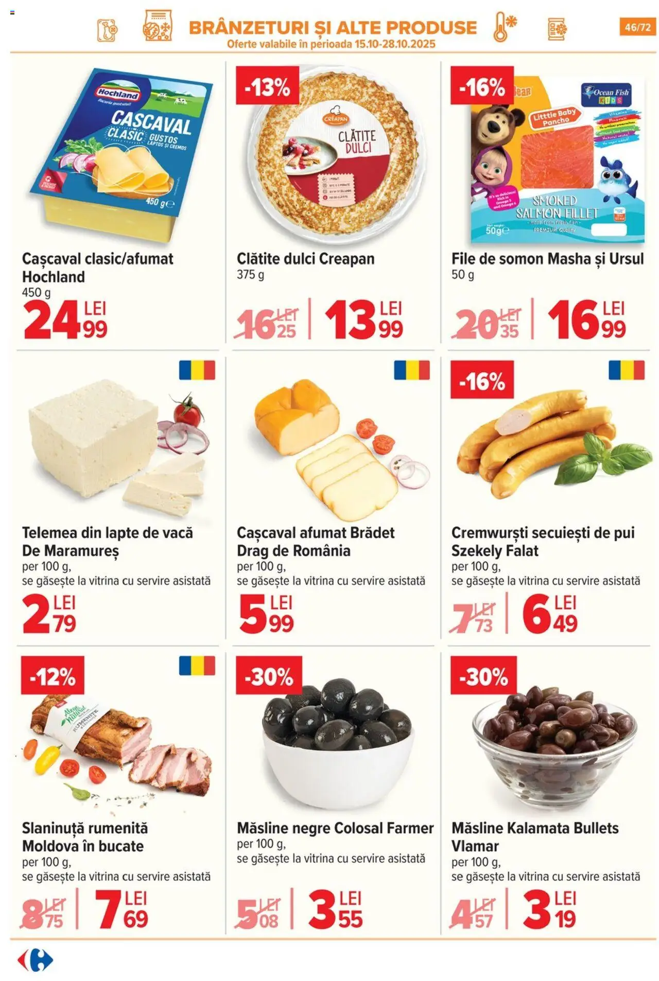 Noul catalog Carrefour – valabil de la 15.10.2025 | Pagină: 48 | Produse: Hijyenik ped, Cașcaval, Măsline, Clătite