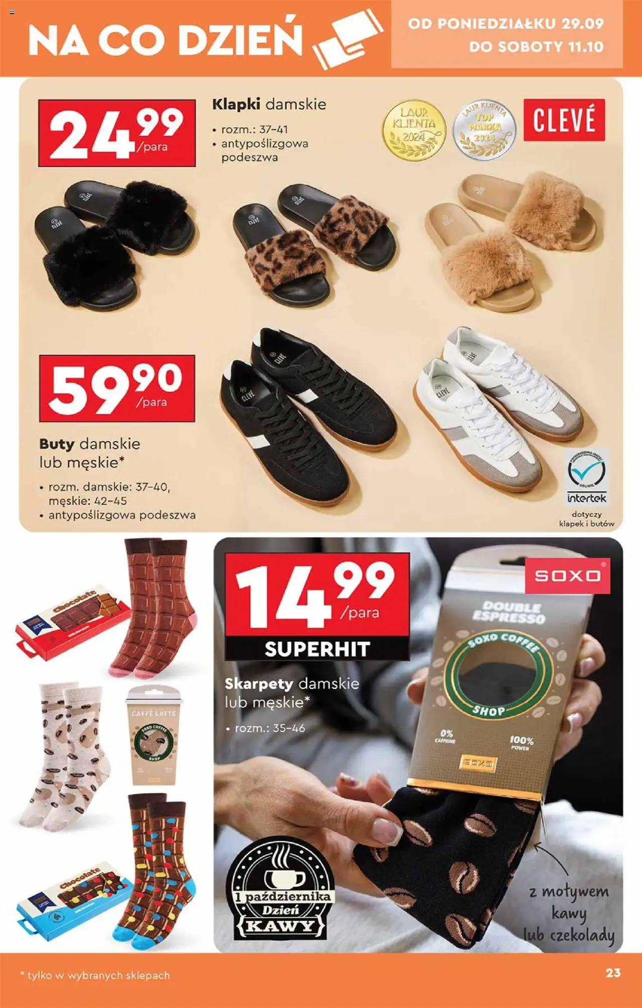 Biedronka gazetka - Hity i inspiracje od 29.09.2025 | Strona: 23 | Produkty: Czekolady, Skarpety damskie, Buty, Klapki