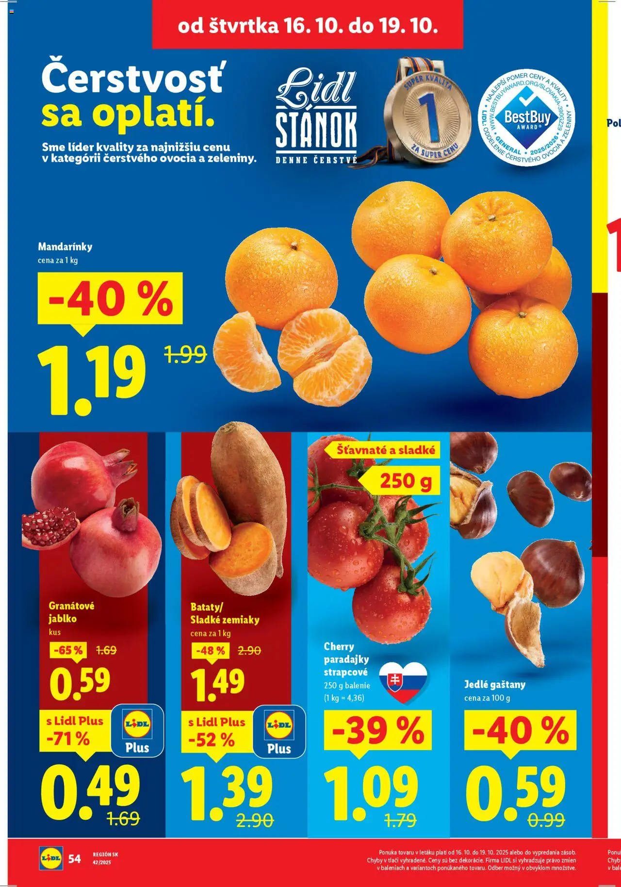 Nové Lidl akcie – leták je platný od 13.10.2025 | Strana: 74 | Produkty: Paradajky, Mandarinky, Zemiaky, Cherry paradajky
