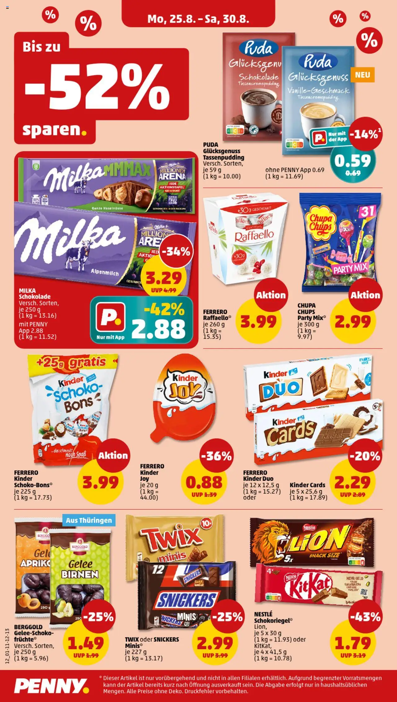 Penny Prospekt 	 - gültig ab dem 25.08.2025 | Seite: 12 | Produkte: Raffaello, Schokolade, Snickers, Twix