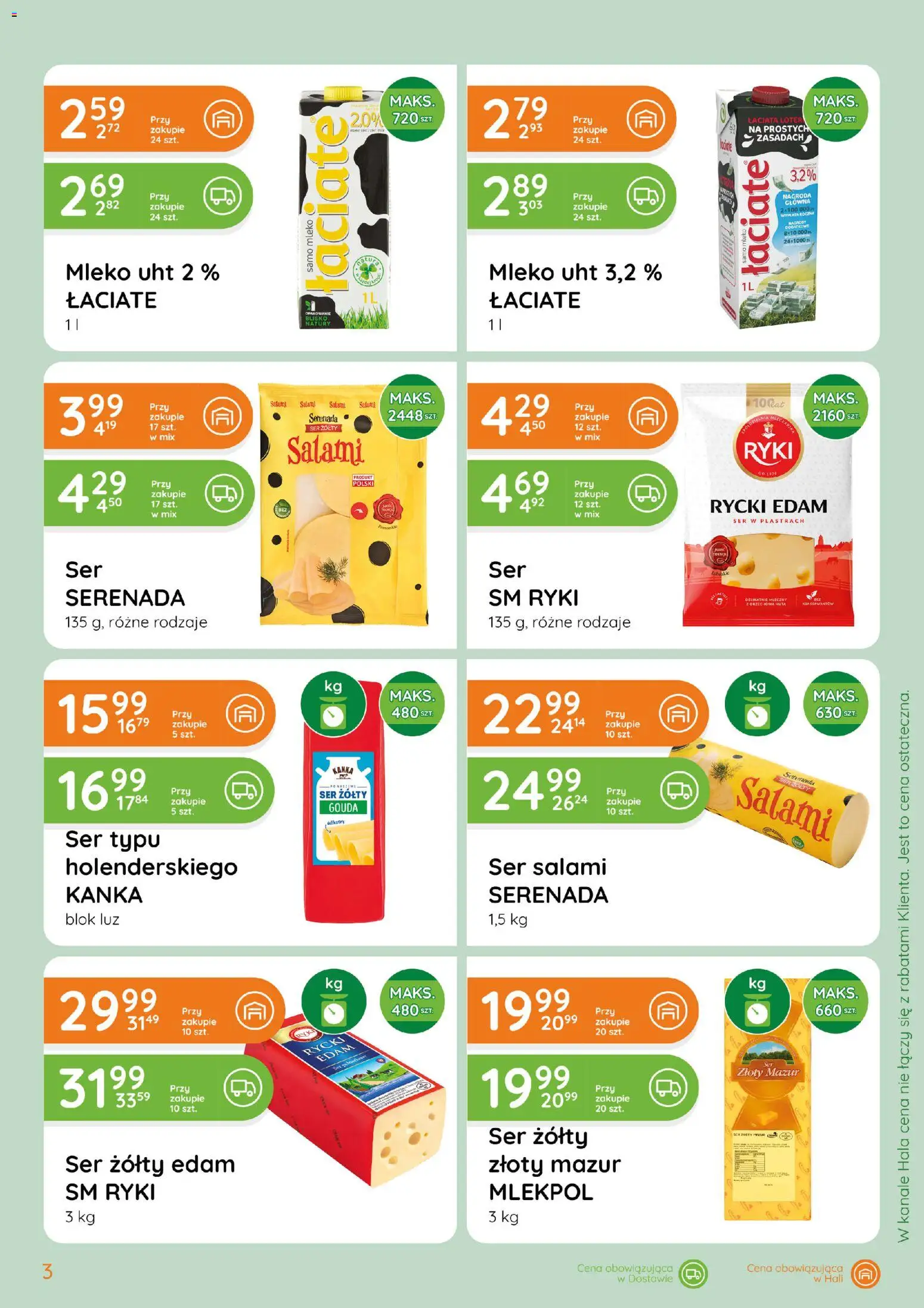 Eurocash gazetka - Hurtowe Ilości od 08.04.2026 | Strona: 3 | Produkty: Ser żółty, Mleko, Ser, Salami