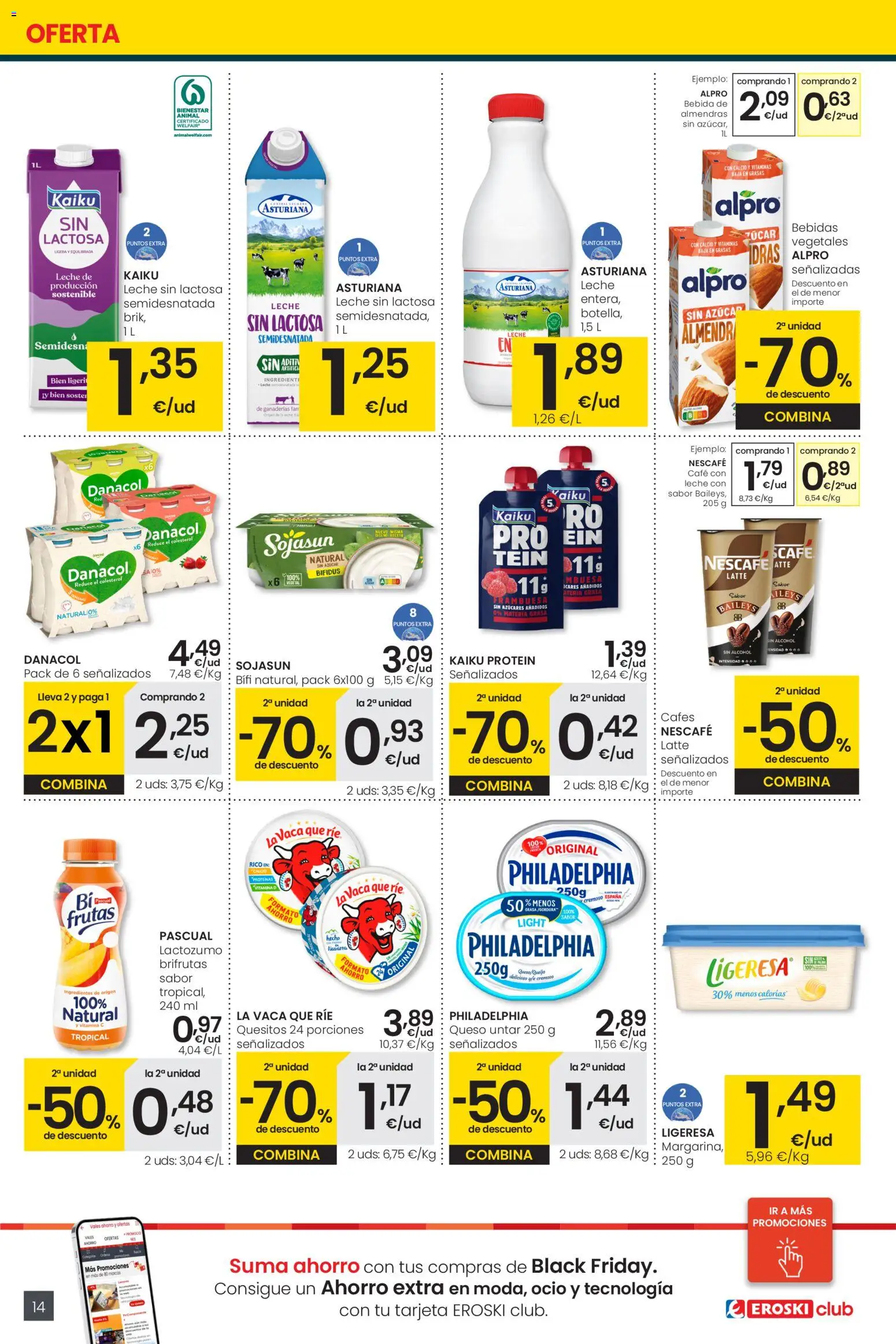 Eroski folleto │ válido desde el 13.11.2025 | Página: 14 | Productos: Leche sin lactosa, Leche, Queso, Café