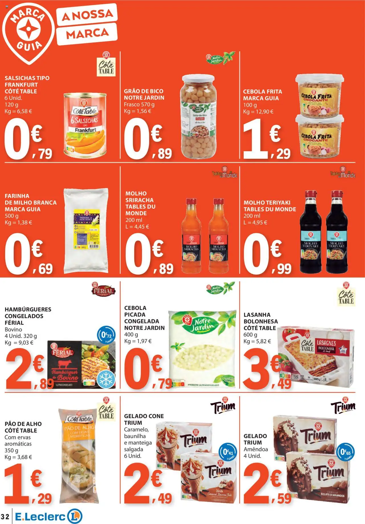 E.Leclerc folheto │ válido de 18.09.2025 | Página: 32 | Produtos: Sriracha, Cebola, Manteiga, Pão