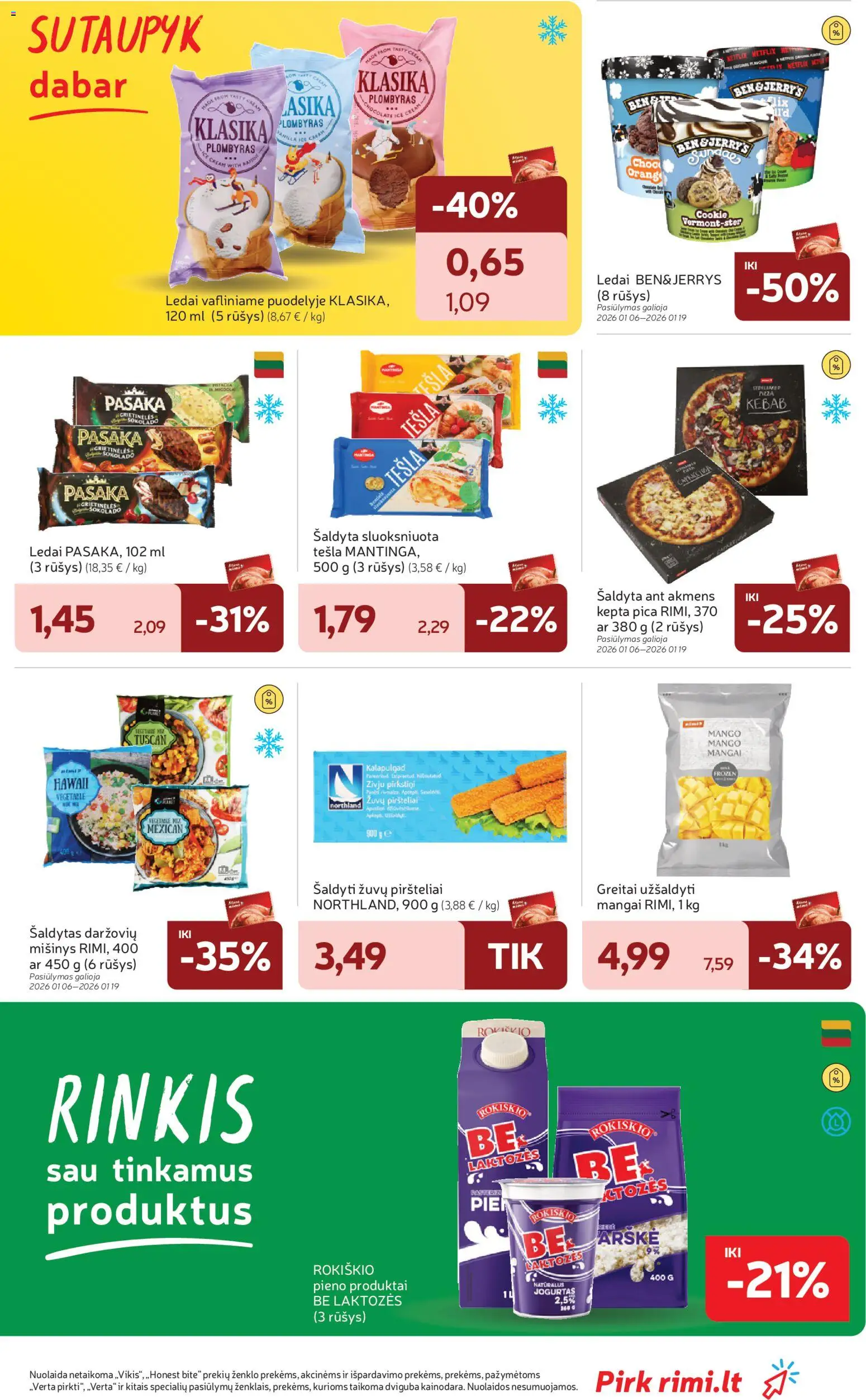 Rimi akcijos nuo 13.01.2026 | Puslapis: 19 | Prekių: Ledai, Jogurtas, Plombyras, Pica