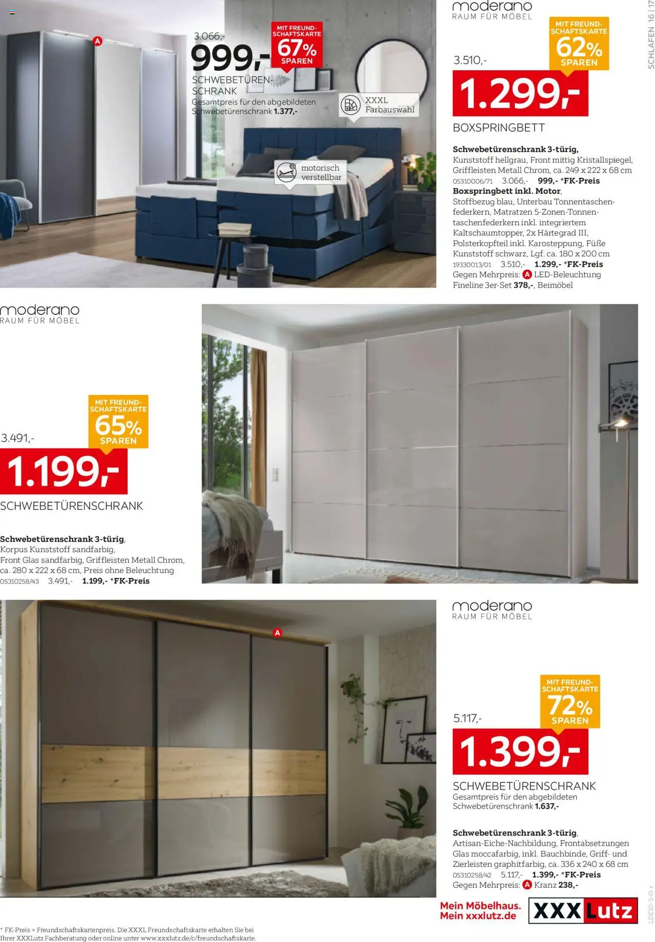 XXXL Lutz Schlafen Spezial – gültig ab 12.10.2025 | Seite: 17 | Produkte: Schwebetürenschrank, Boxspringbett, Schrank