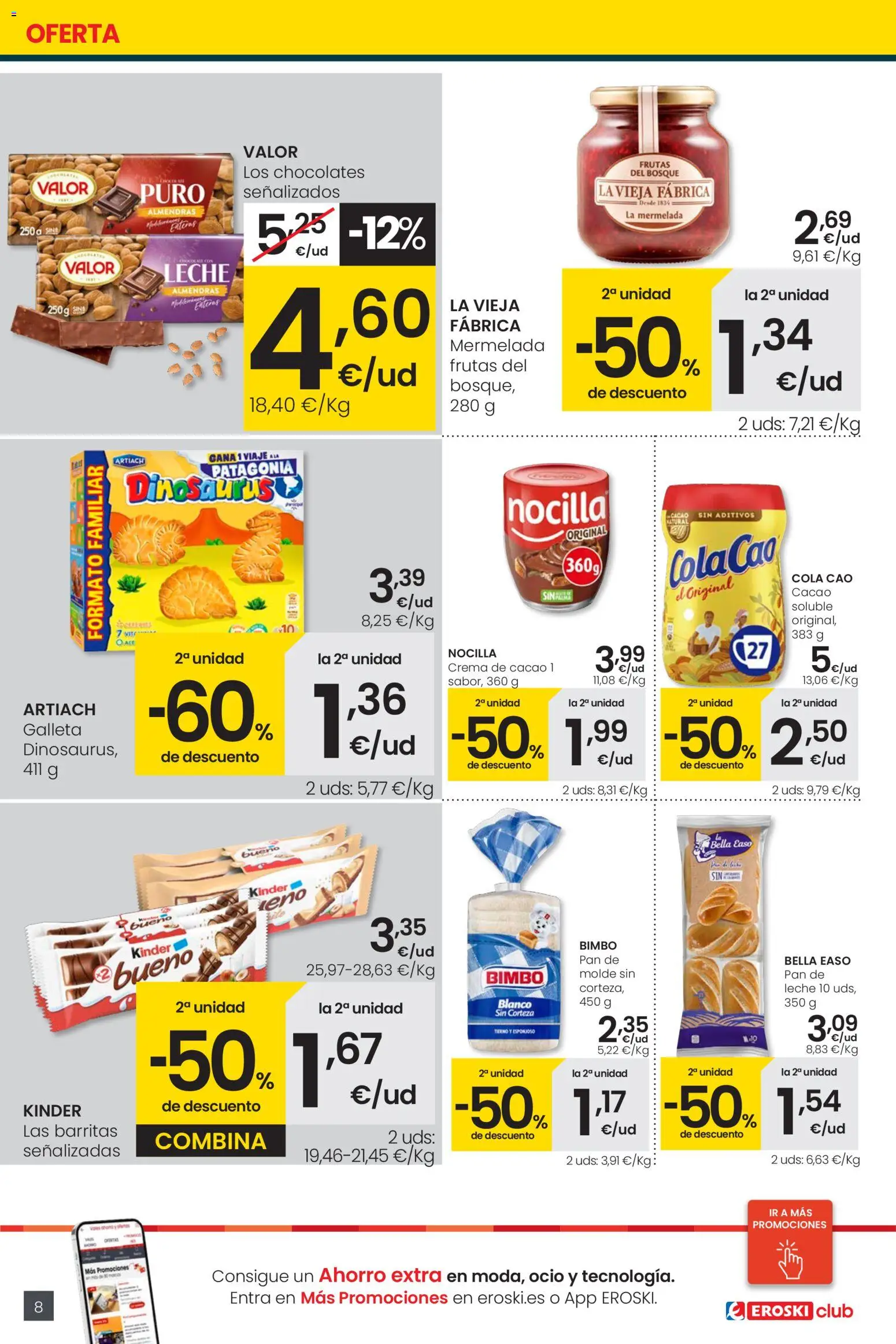 Eroski - Precio más bajo  │ válido desde el 30.10.2025 | Página: 8 | Productos: Leche, Pan, Crema de cacao, Φρυγανιές σικάλεως