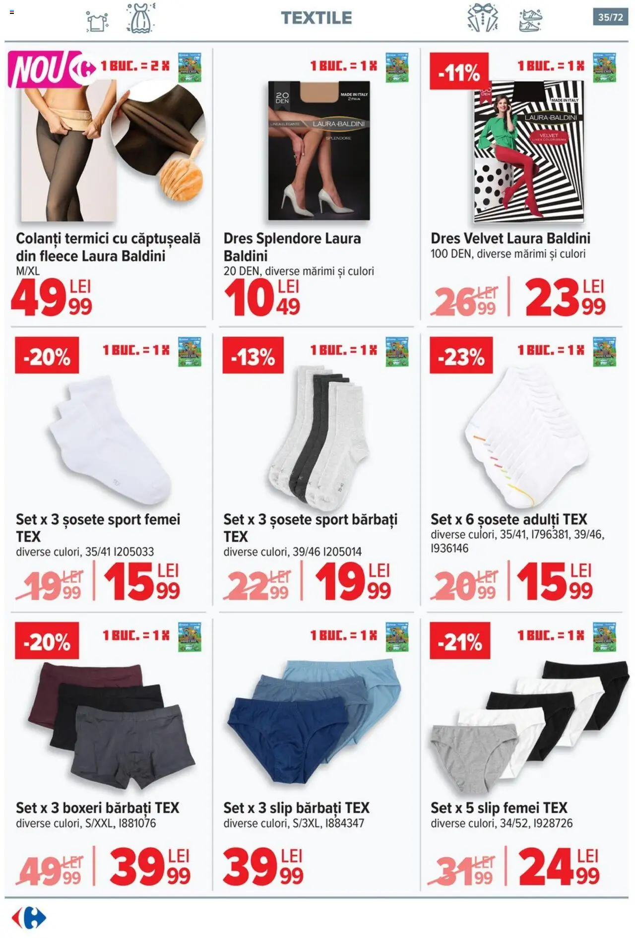 Noul catalog Carrefour – valabil de la 15.10.2025 | Pagină: 36 | Produse: Șosete, Colanți, Slip, Boxeri