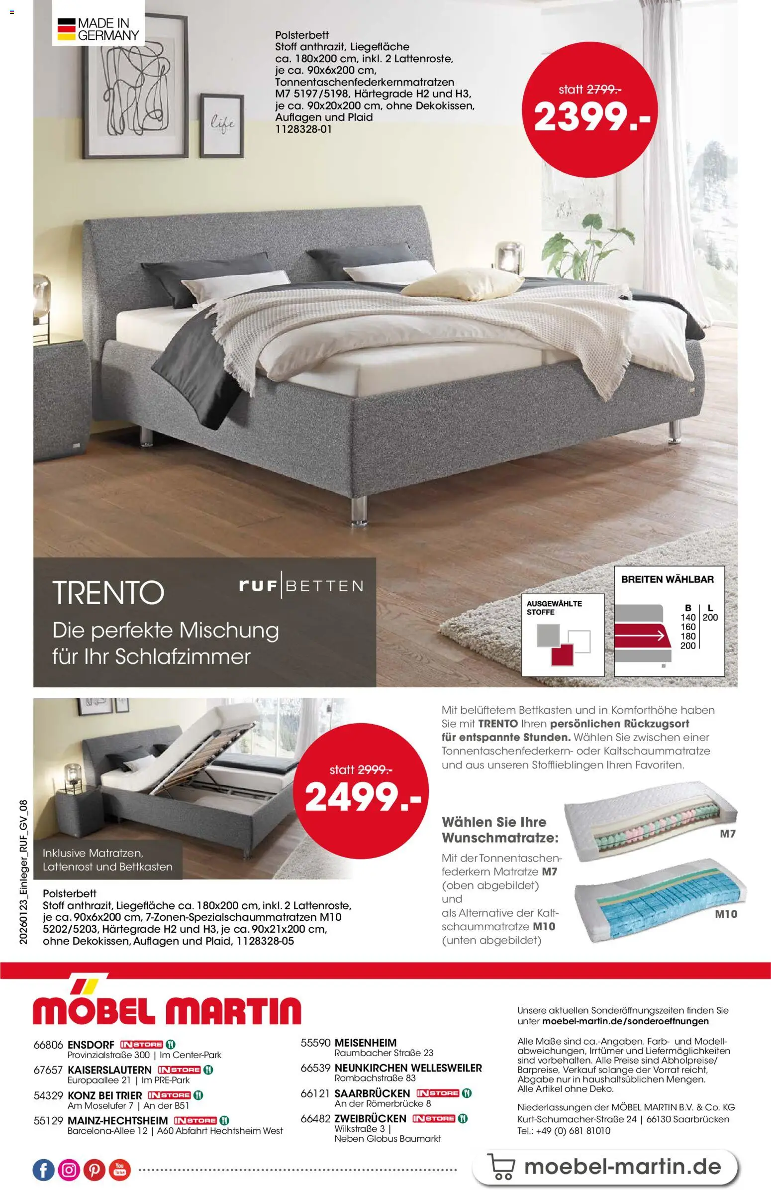 Möbel Martin  Schlafen, träumen, entspannen – gültig ab 23.01.2026 | Seite: 8 | Produkte: Matratze, Lattenrost, Polsterbett, Federkern Matratze
