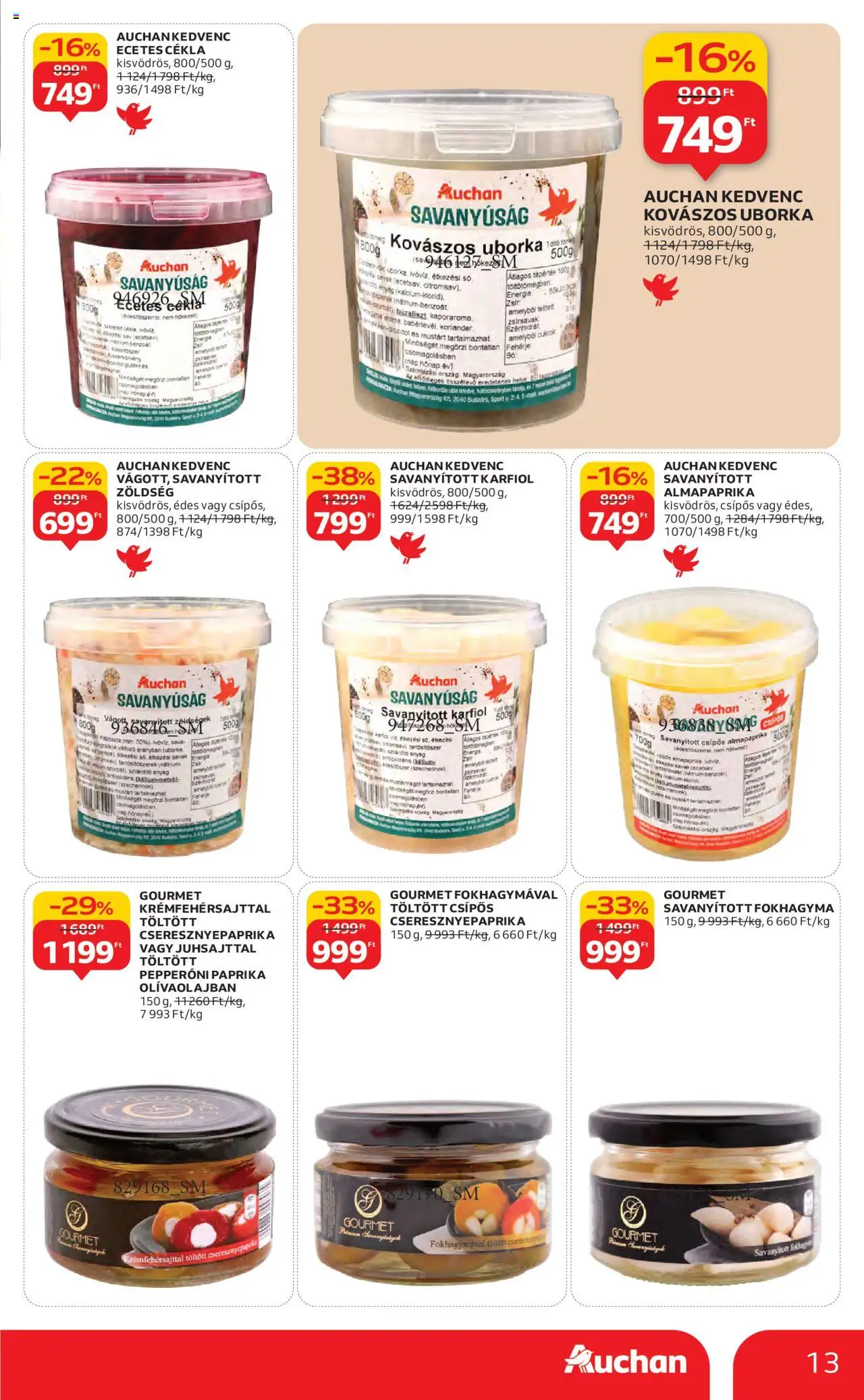 Auchan akciós ujság - amely érvényes a következő dátumtól: 16.10.2025 | Oldal: 13 | Termékek: Fehérje, Almapaprika, Uborka, Só