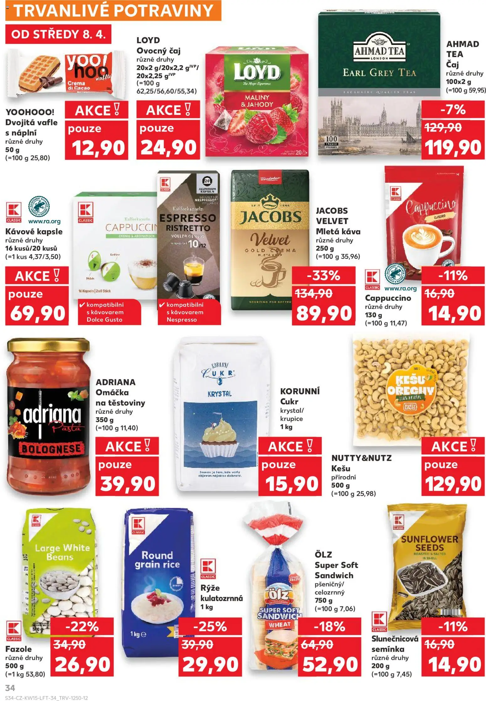 Kaufland leták - Praha 4 od 08.04.2026 | Strana: 34 | Produkty: Kešu, Jacobs, Fazole, Cappuccino