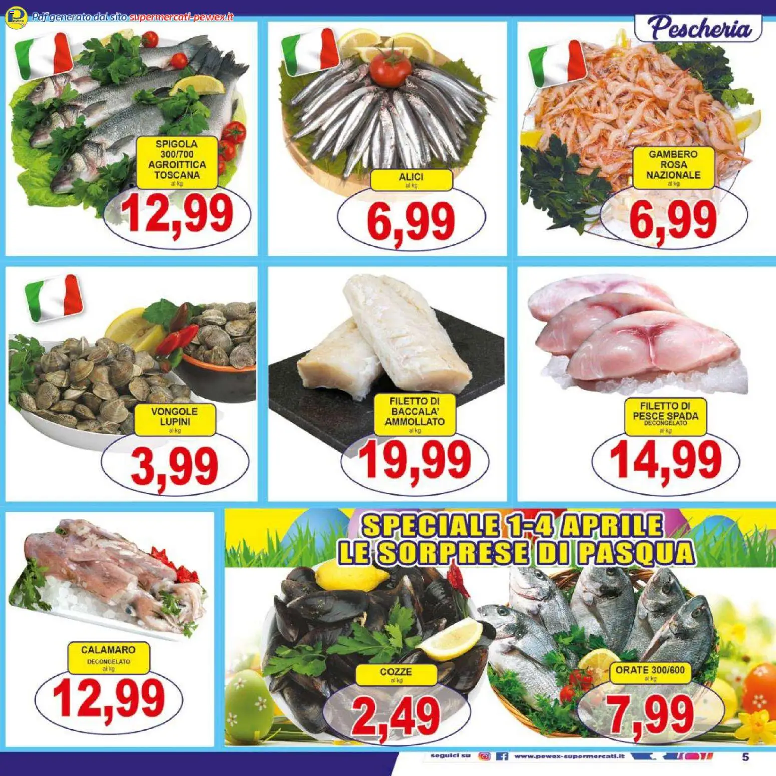 Volantino Pewex del 27.03.2026 | Pagina: 5 | Prodotti: Lupini, Pesce, Cozze, Spigola