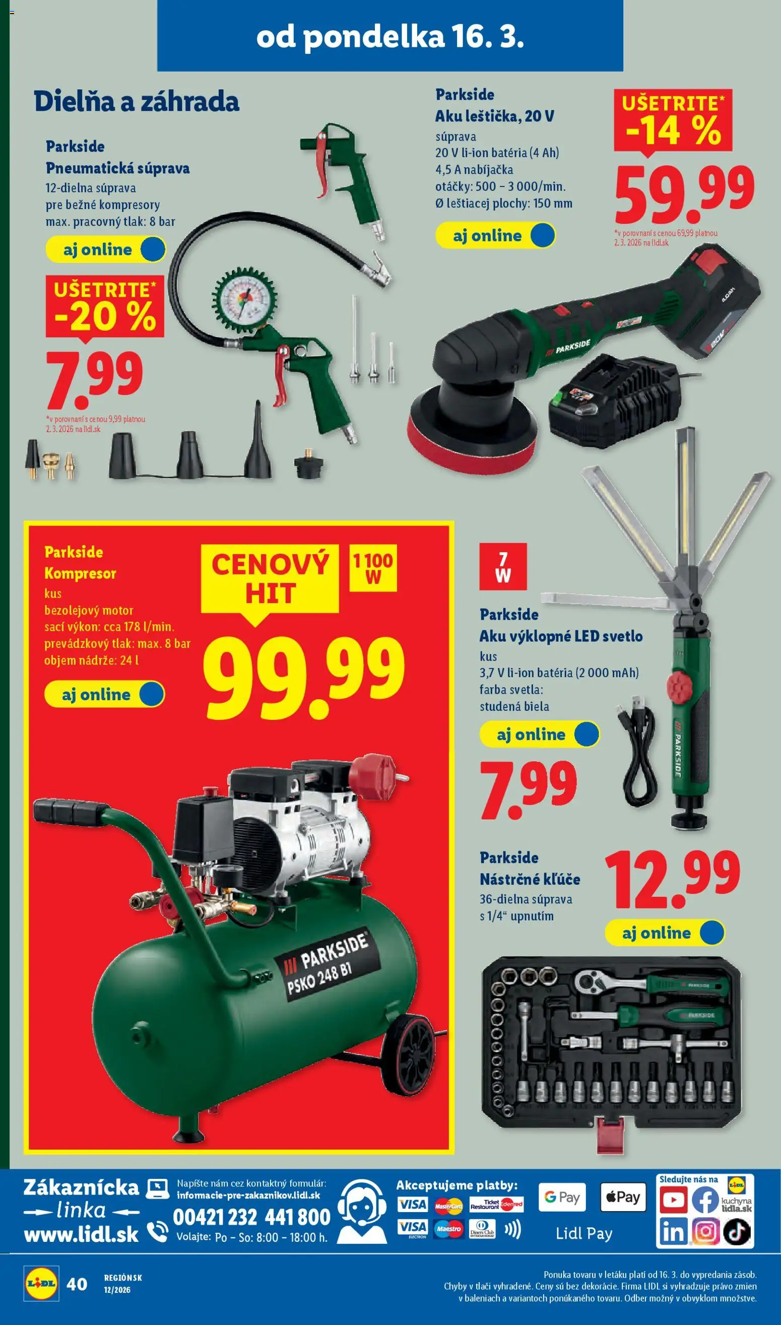 Nové Lidl akcie – leták je platný od 19.03.2026 | Strana: 96 | Produkty: Kuchyňa, Svetlo, Kompresor, Nabíjačka