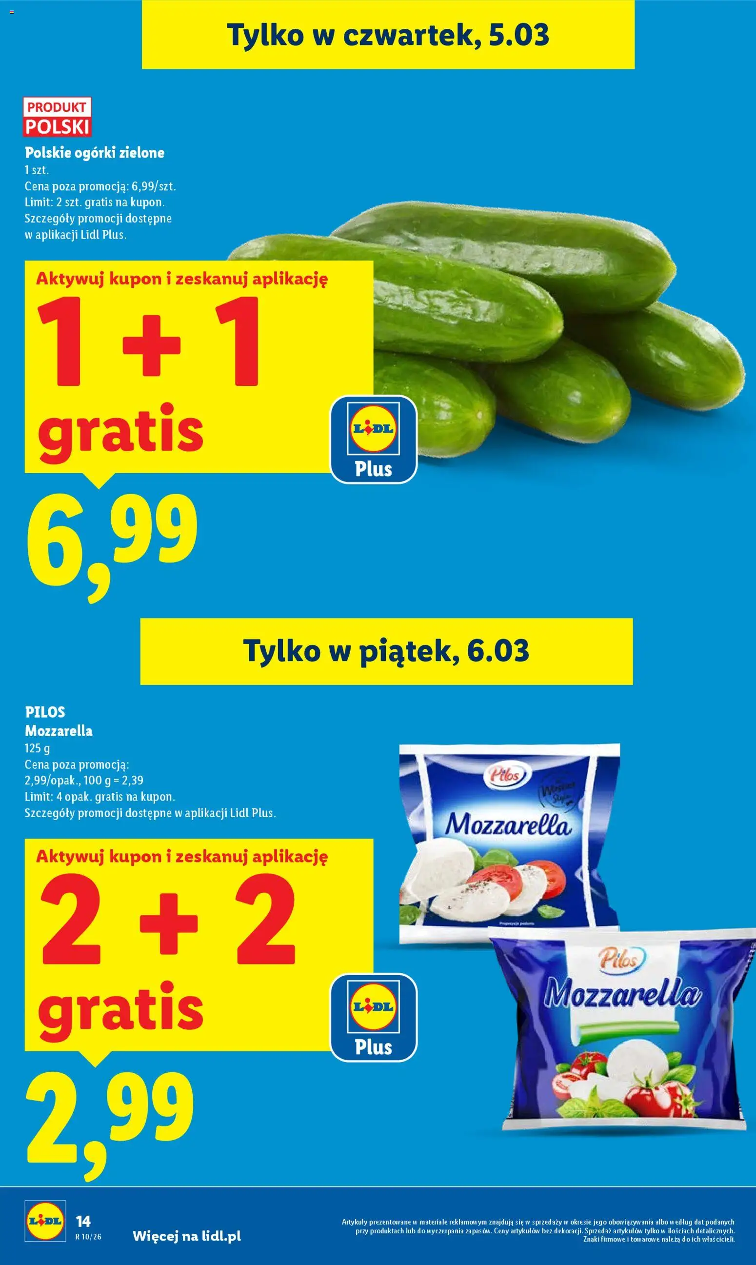 Lidl gazetka od 05.03.2026 | Strona: 14 | Produkty: Mozzarella, Ogórki