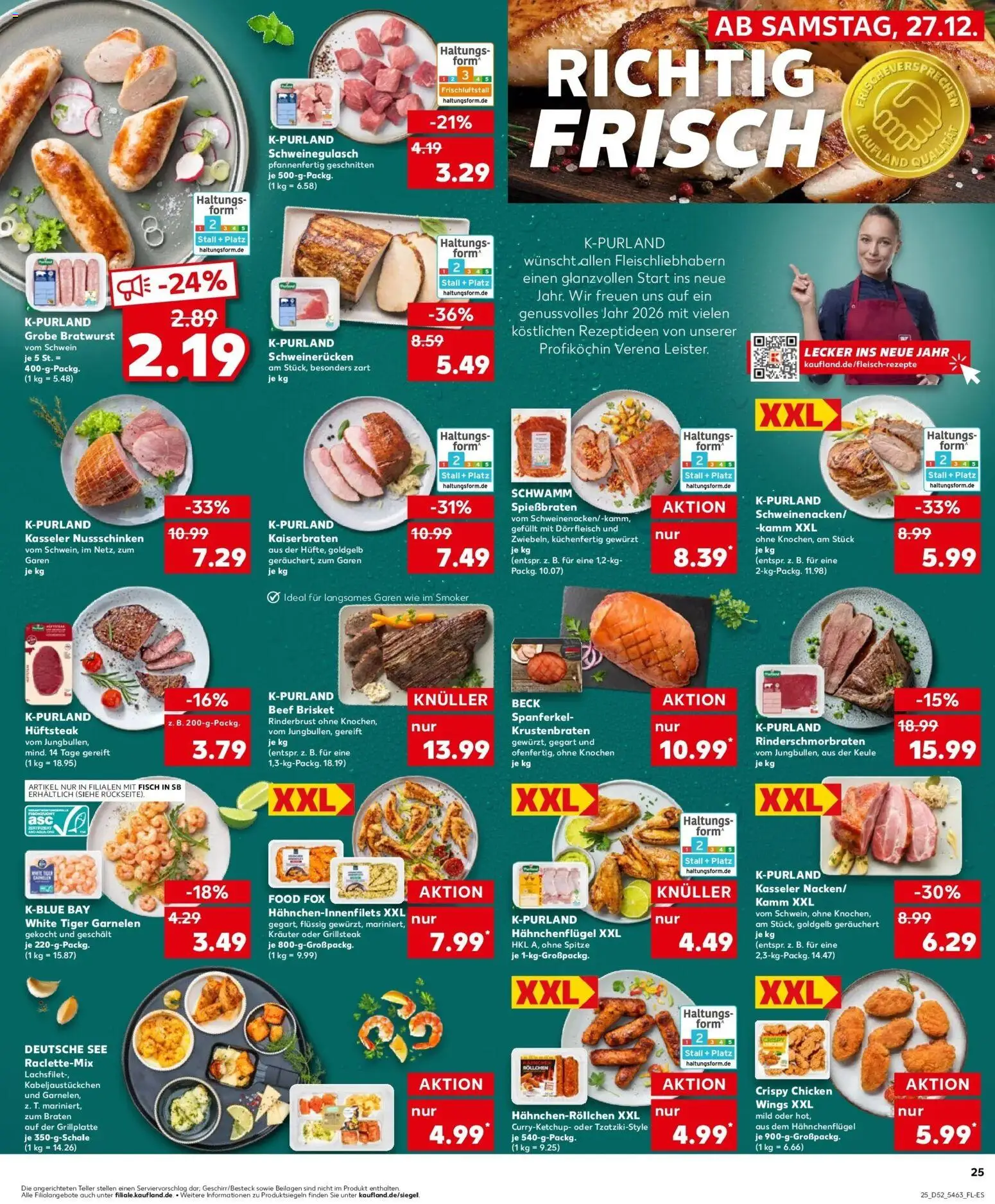 Kaufland prospekt Leer (Ostfriesland)	 – gültig ab 28.12.2025 | Seite: 25 | Produkte: Schweinegulasch, Bratwurst, Krustenbraten, Steak