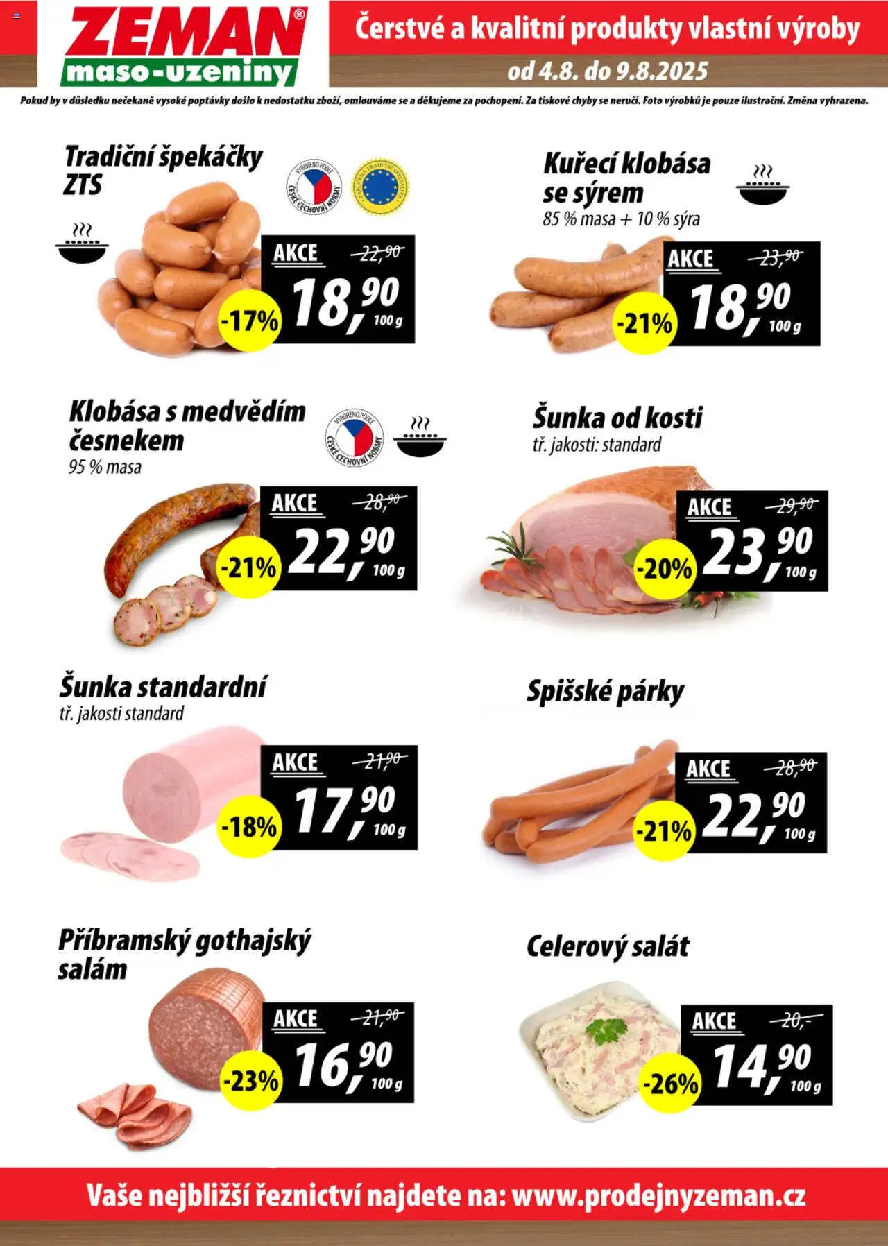 Prodejny Zeman leták od 04.08.2025 | Strana: 2 | Produkty: Šunka, Párky, Salát, Uzeniny