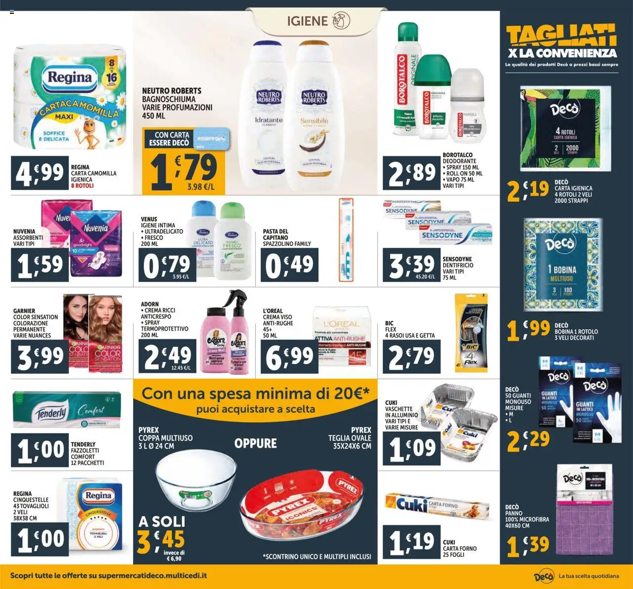 Volantino Decò del 16.10.2025 | Pagina: 18 | Prodotti: Teglia, Crema viso, Guanti, Vaschette