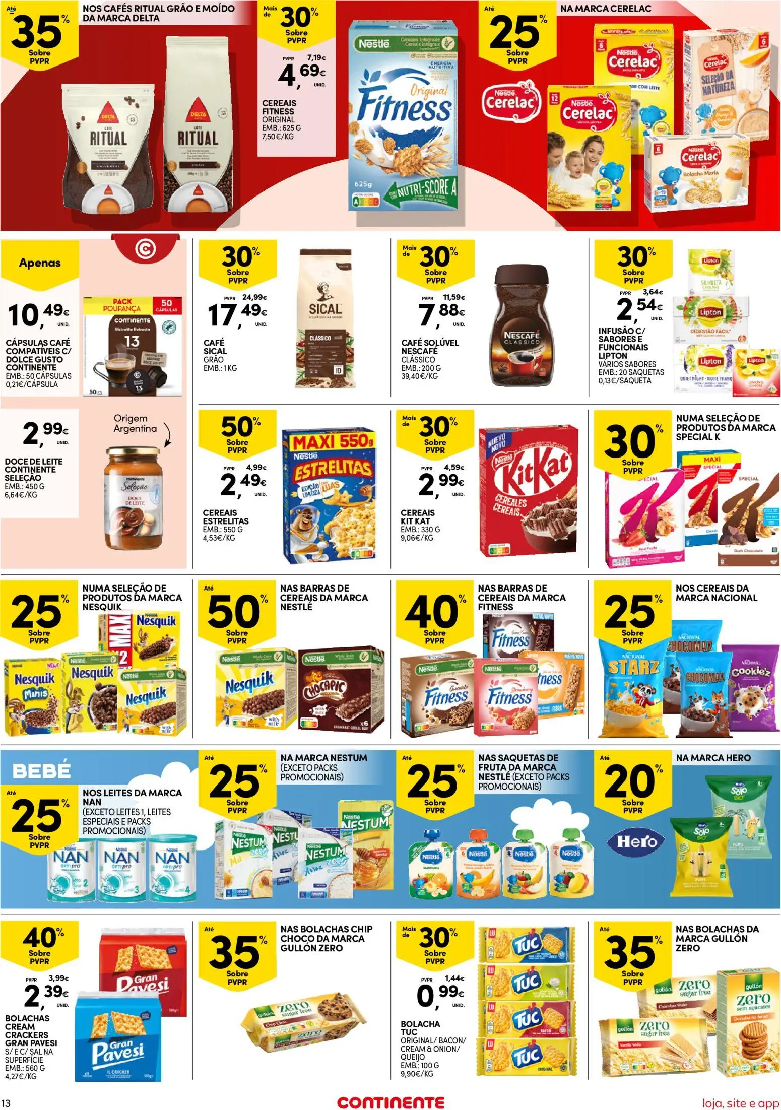 Continente Semanal Continente Bom Dia │ válido de 07.04.2026 | Página: 13 | Produtos: Doce de leite, Bolachas, Cápsulas café, Cereais