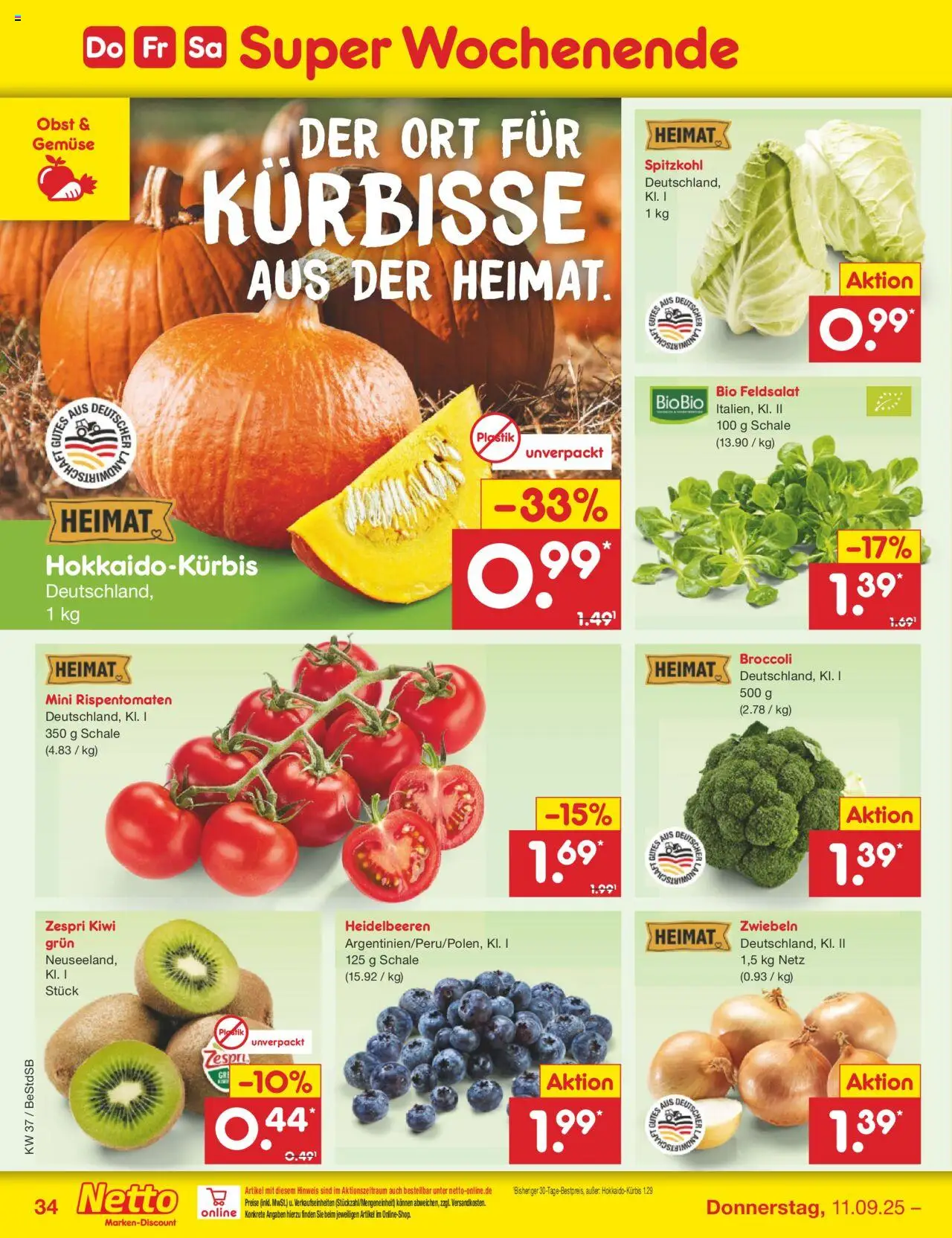 Netto Marken-Discount Prospekt 	 – gültig ab 08.09.2025 | Seite: 52 | Produkte: Heidelbeeren, Zwiebeln, Gemüse, Kiwi