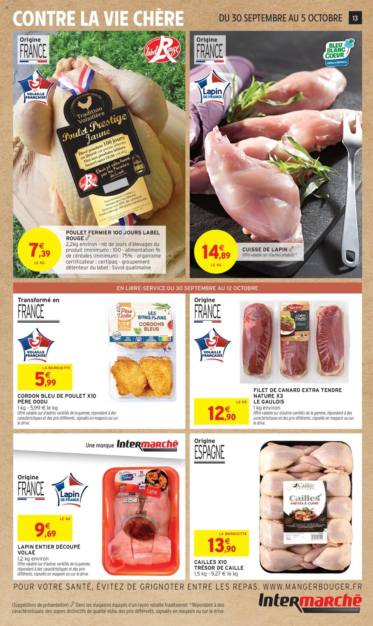 {H1} | Page: 13 | Produits: Lapin, Volaille, Cailles, Cordon bleu