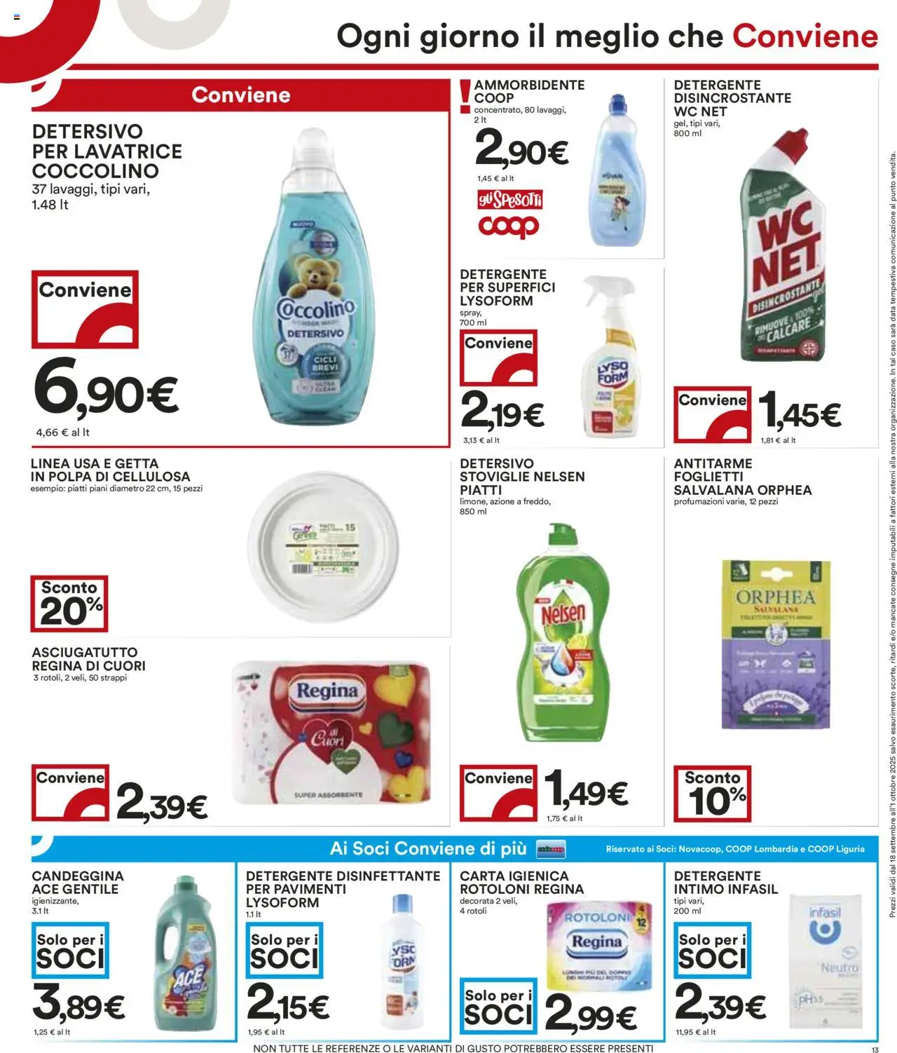 Volantino COOP del 18.09.2025 | Pagina: 13 | Prodotti: Detergente intimo, Detergente, Candeggina, WC