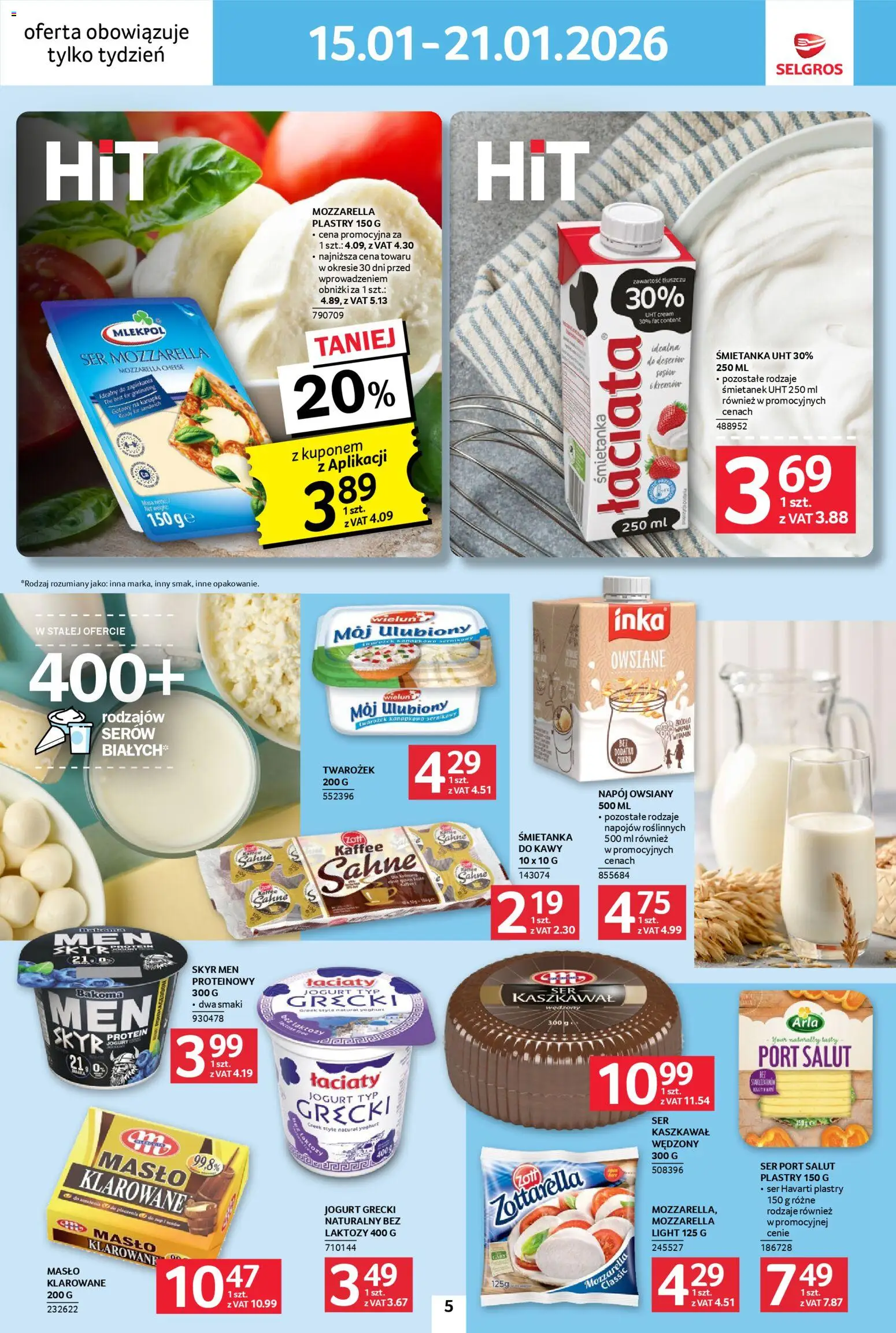 Selgros cash&carry Gazetka - Jeszcze więcej super promocji od 15.01.2026 | Strona: 5 | Produkty: Jogurt grecki, Bez laktozy, Sandwich, Twarożek