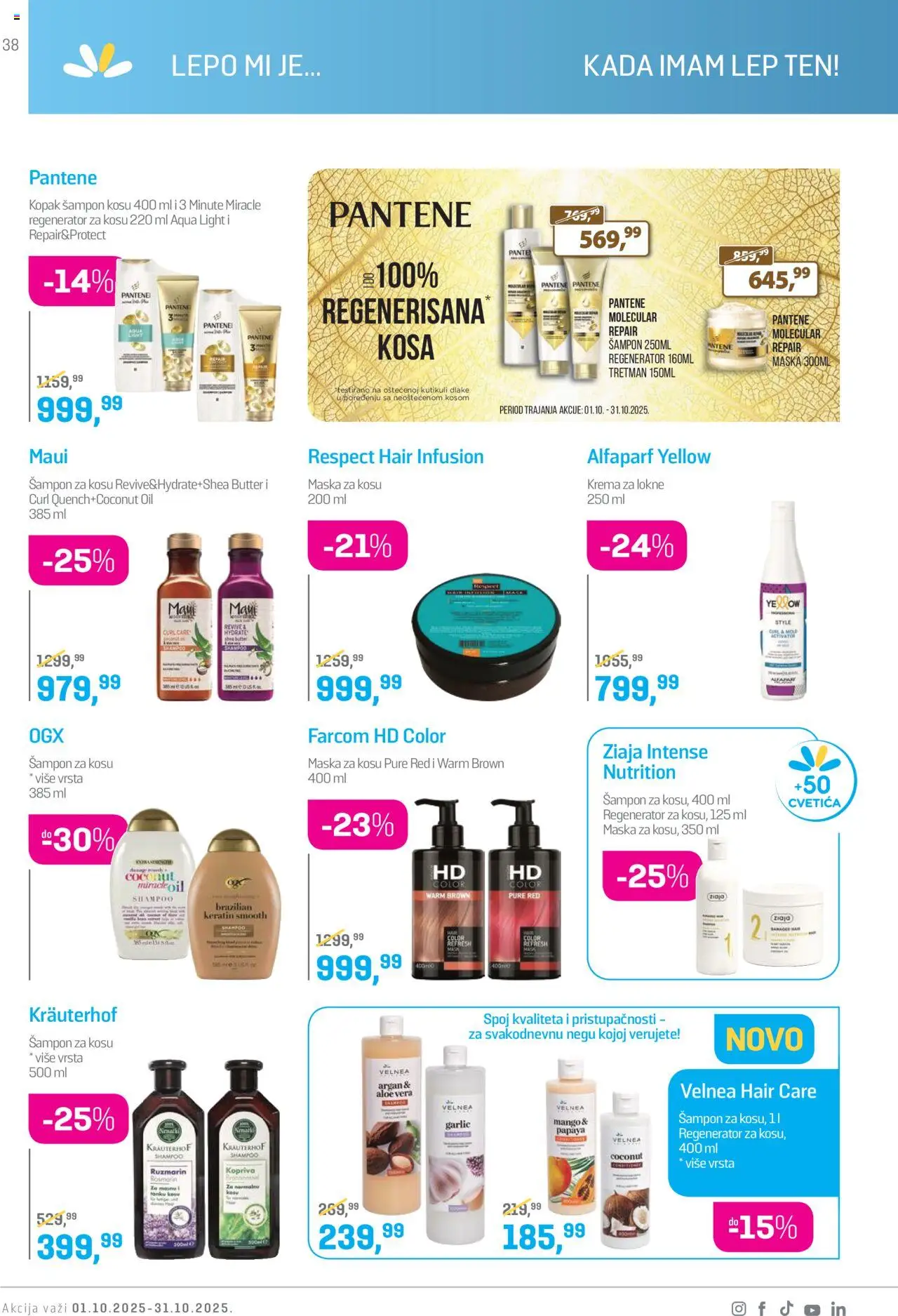 Lilly drogerie katalog - važi od 01.10.2025 | Strana: 38 | Proizvode: Pantene, Šampon, Maska za kosu, Maska