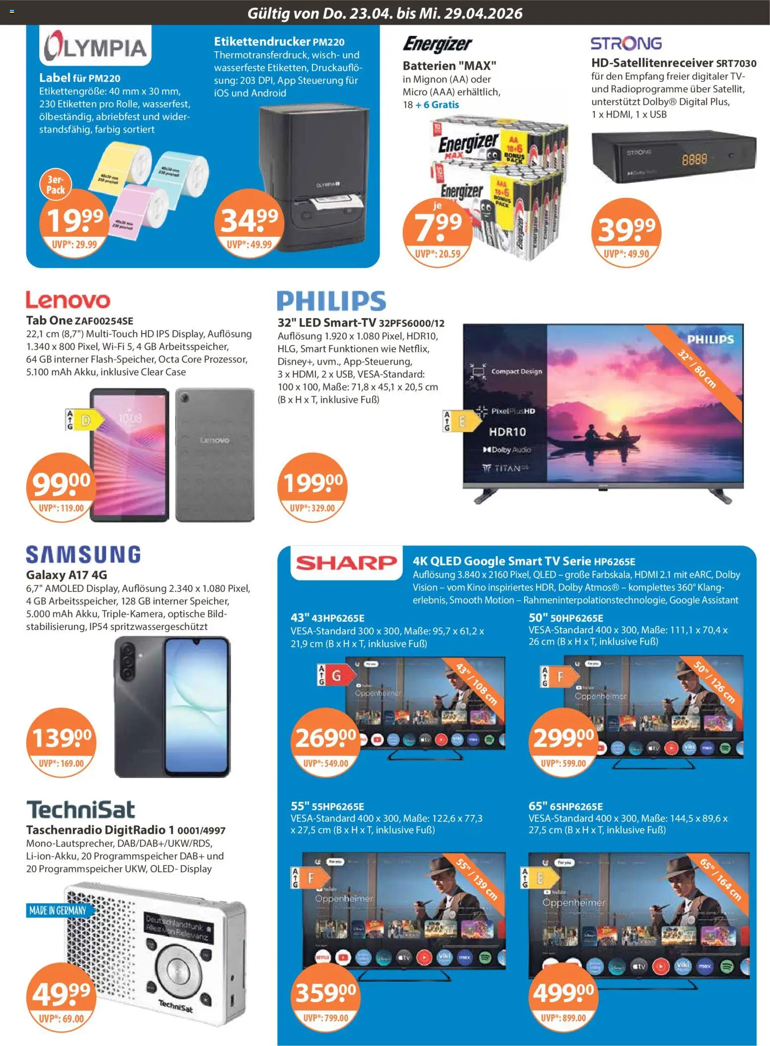 V-Markt Schwaben / Oberbayern – gültig ab 23.04.2026 | Seite: 19 | Produkte: Batterien, Smart TV, TV, Audio