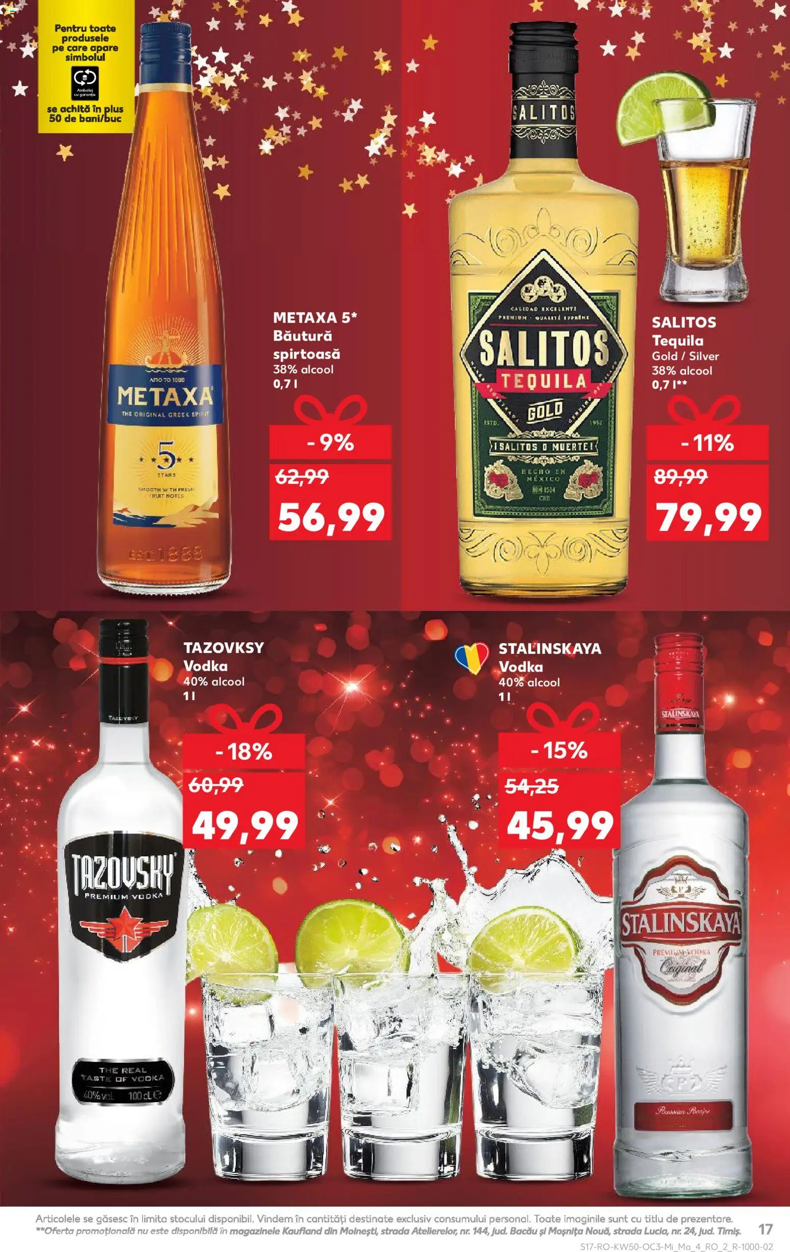 Kaufland RO akciós ujság - amely érvényes a következő dátumtól: 10.12.2025 | Oldal: 17 | Termékek: Metaxa, Tequila, Vodka