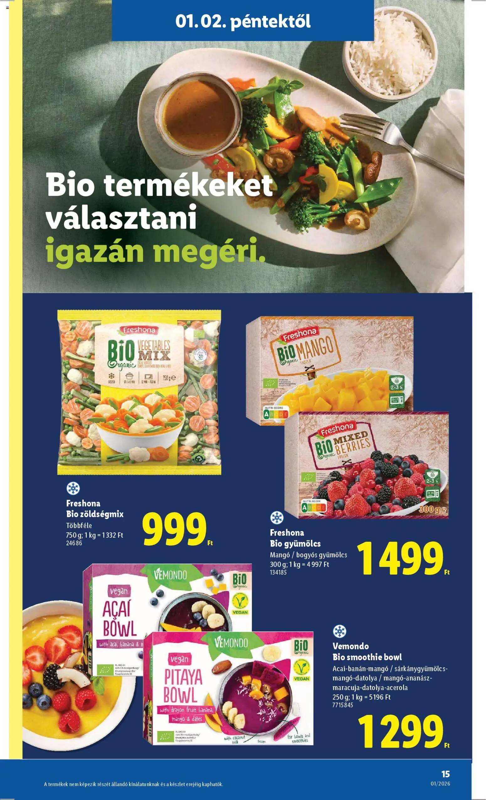 Lidl akciós ujság - amely érvényes a következő dátumtól: 02.01.2026 | Oldal: 15 | Termékek: Gyümölcs, Vegán, Smoothie, Mangó