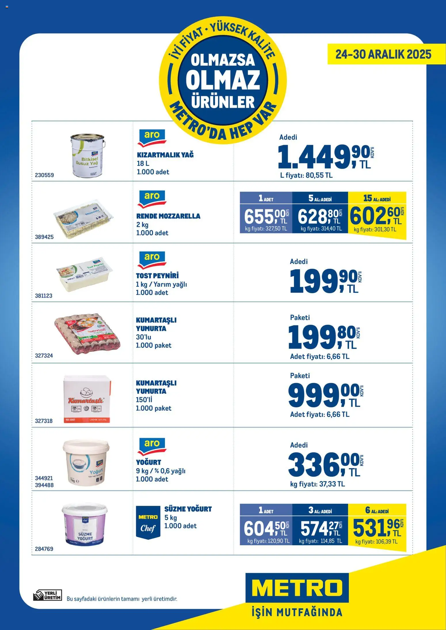 Metro - Olmazsa Olmaz Ürünler - 24.12.2025 tarihinden itibaren geçerlidir | Sayfa: 1 | Ürünler: Yoğurt, Yumurta, Rende, Yağ