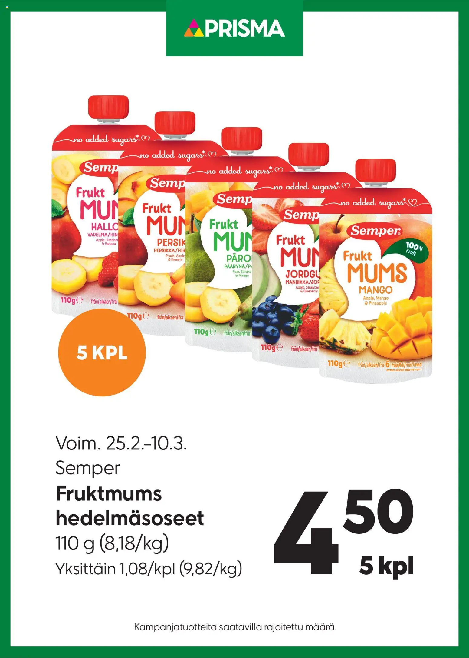 Prisma tarjoukset Semper hedelmäsoseet – voimassa 25.02.2026 alkaen | Sivu: 1 | Tuotteet: Mango