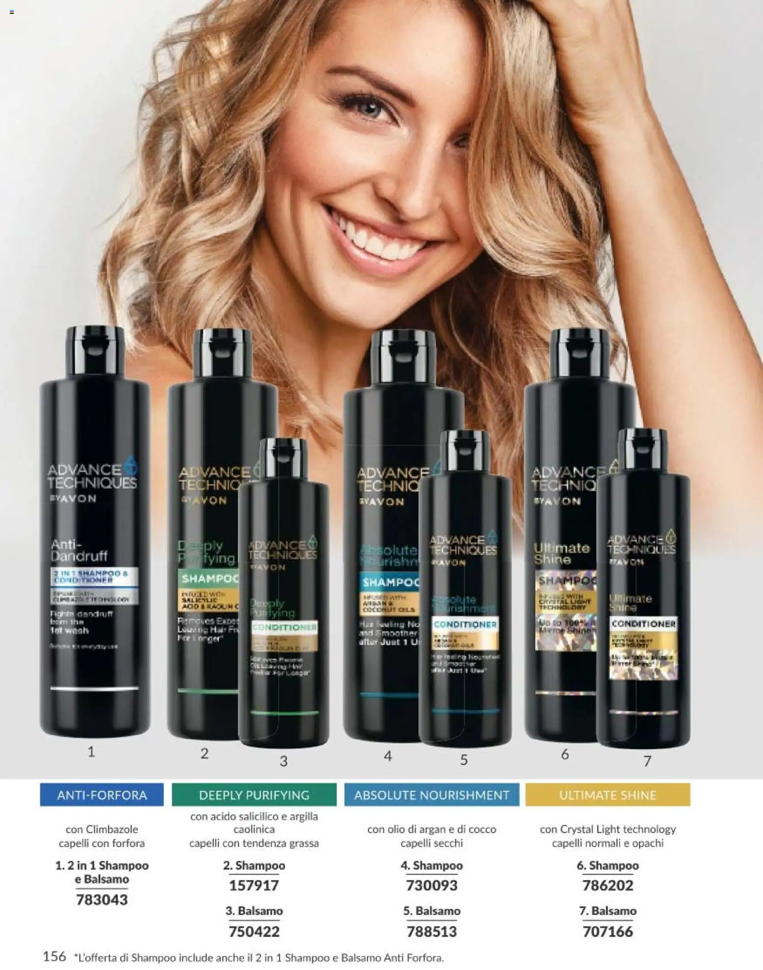 Volantino Avon del 01.05.2026 | Pagina: 156 | Prodotti: Shampoo, Balsamo, Olio, Cocco